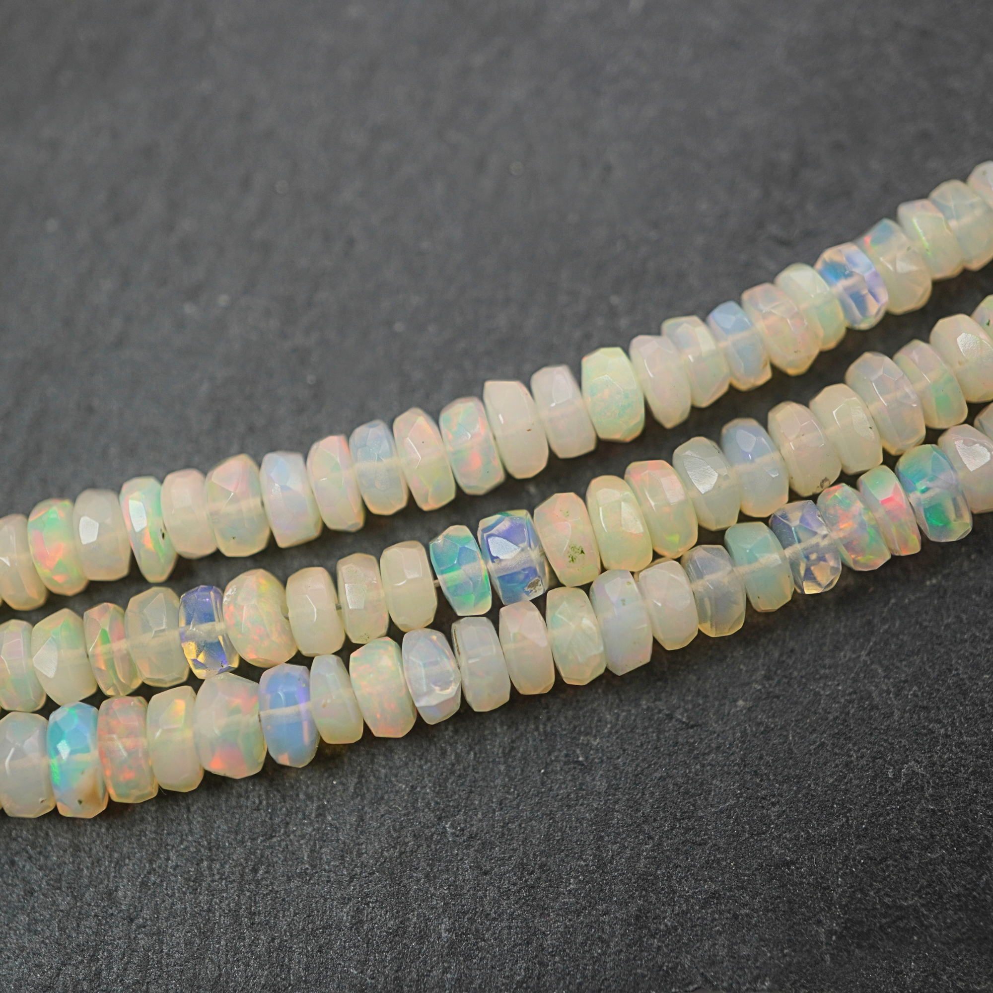 Ethiopian Opal Faceted Rondelle Button Shape Gemstone Stand Beads