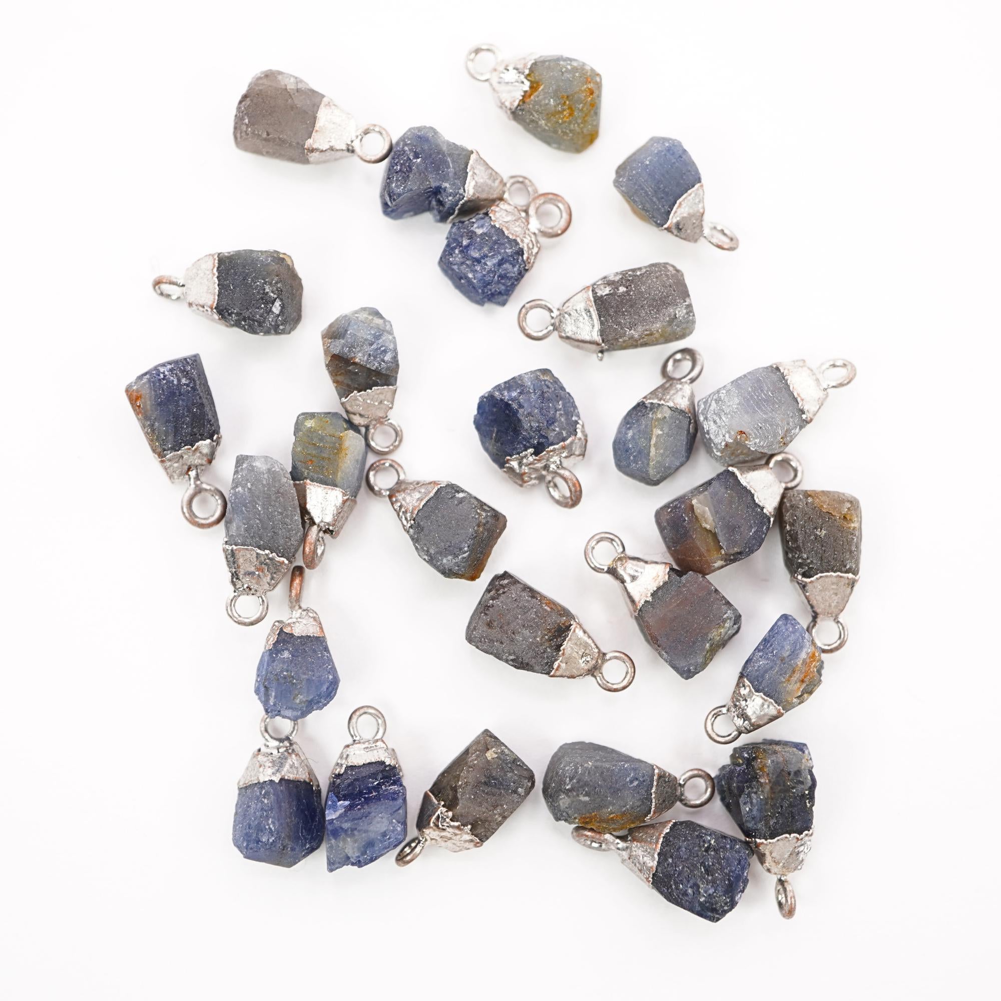 Iolite Rough Shape Gemstone Silver Electroplated Charm Pendant 