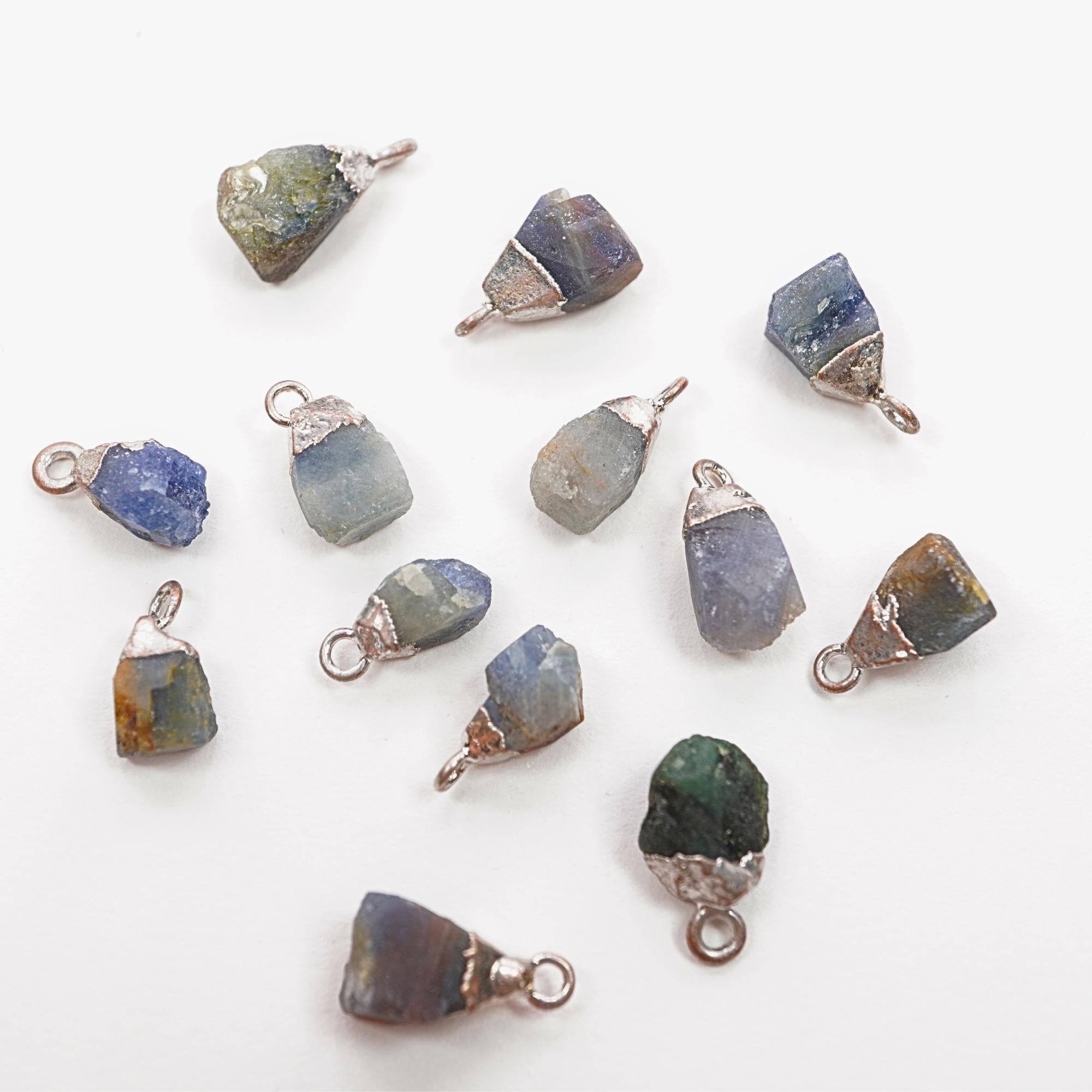 Iolite Rough Shape Gemstone Silver Electroplated Charm Pendant 