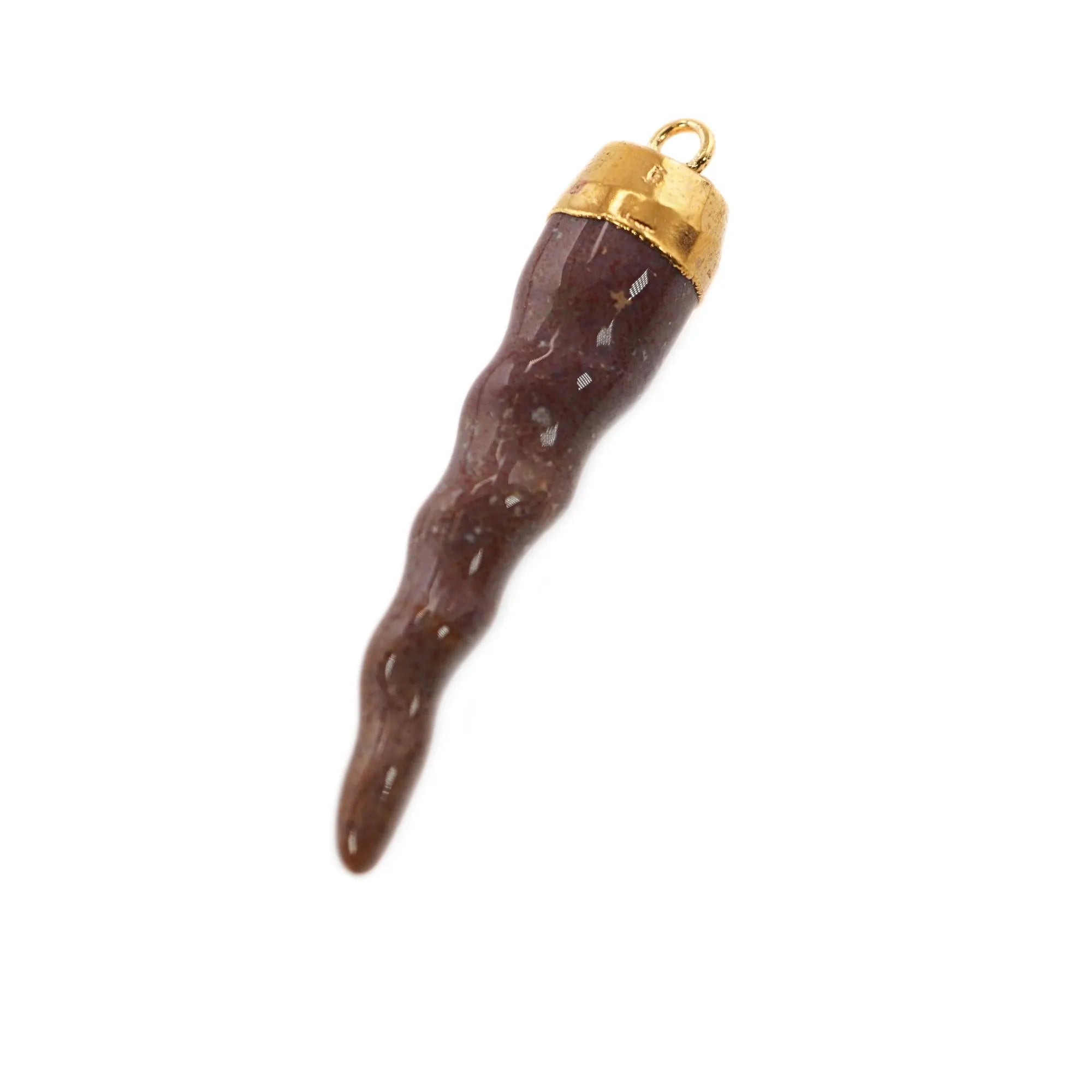 Hessonite Garnet Chili Gemstone Gold Electroplated Charm Pendant