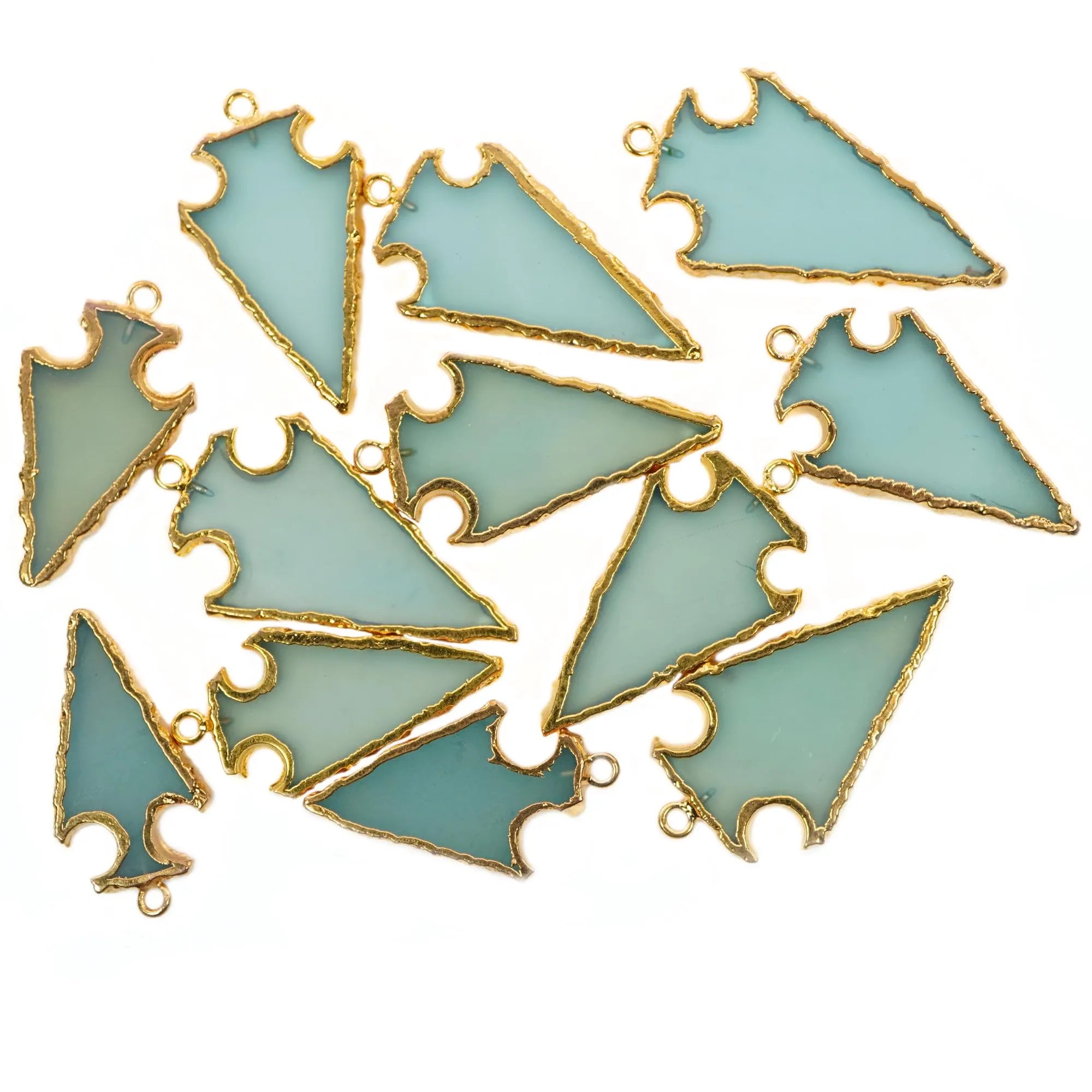 Aqua Chalcedony Arrowhead Shape Gemstone Gold Electroplated Charm Pendant 