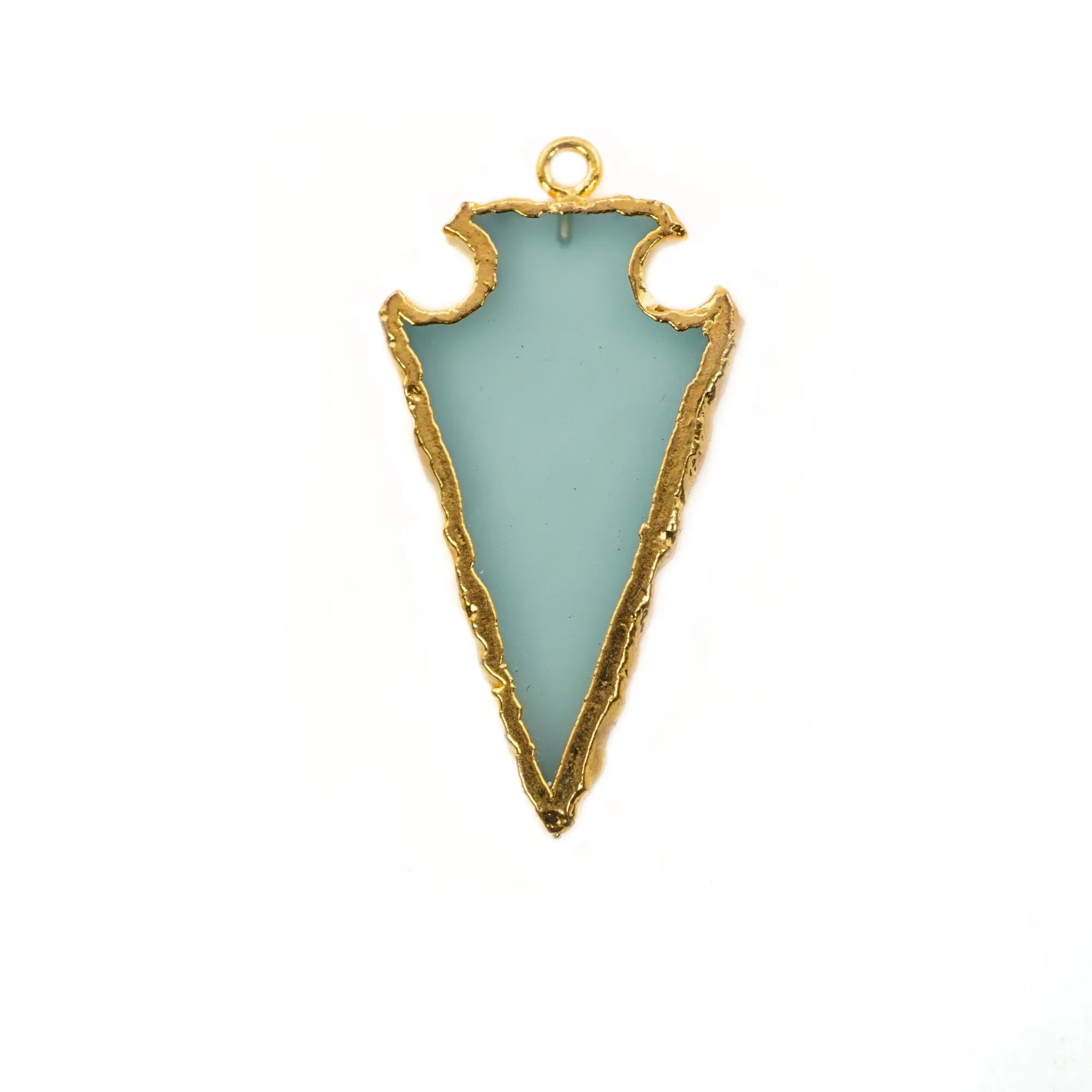 Aqua Chalcedony Arrowhead Shape Gemstone Gold Electroplated Charm Pendant