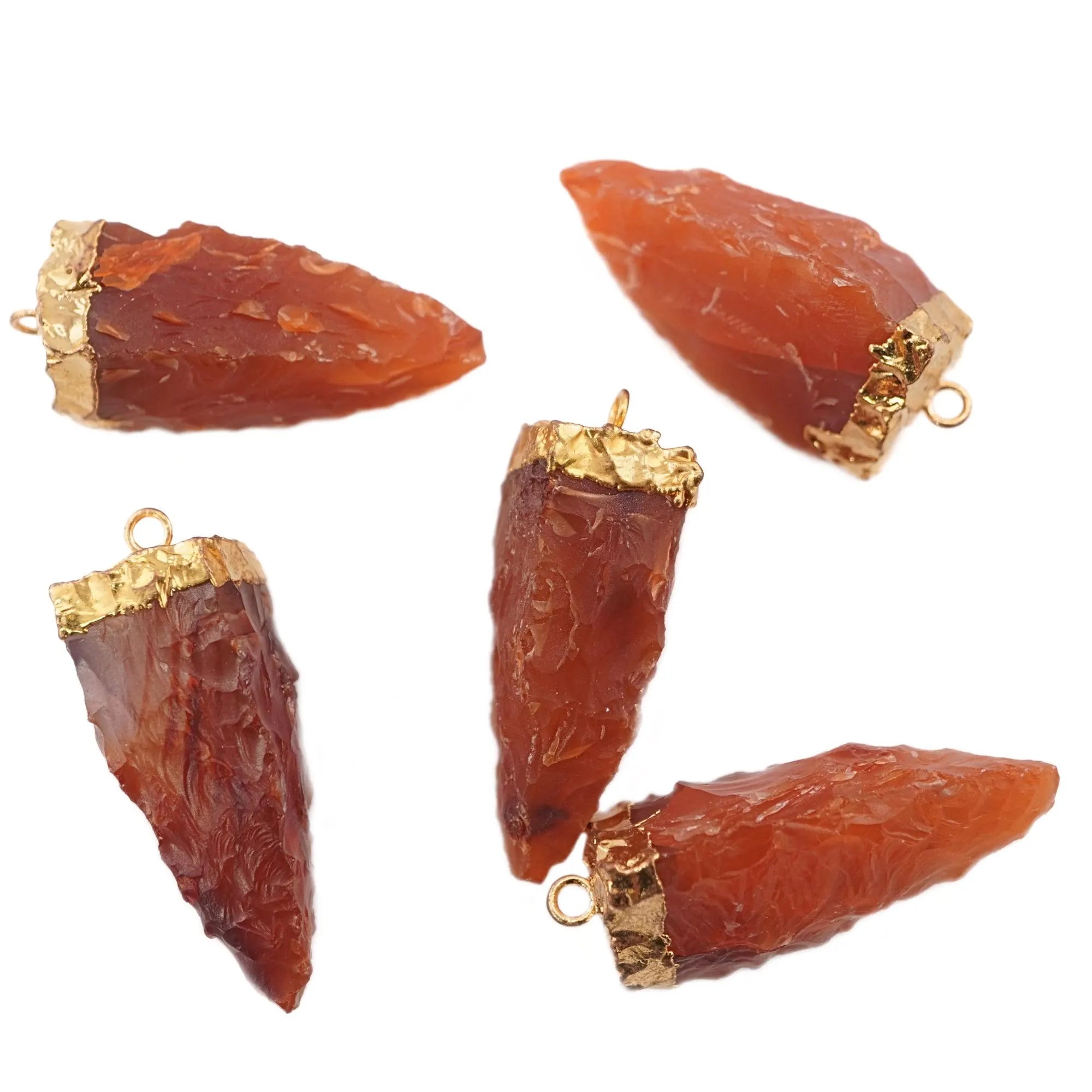 Carnelian Tooth Shape Gemstone Gold Electroplated Charm Pendant 
