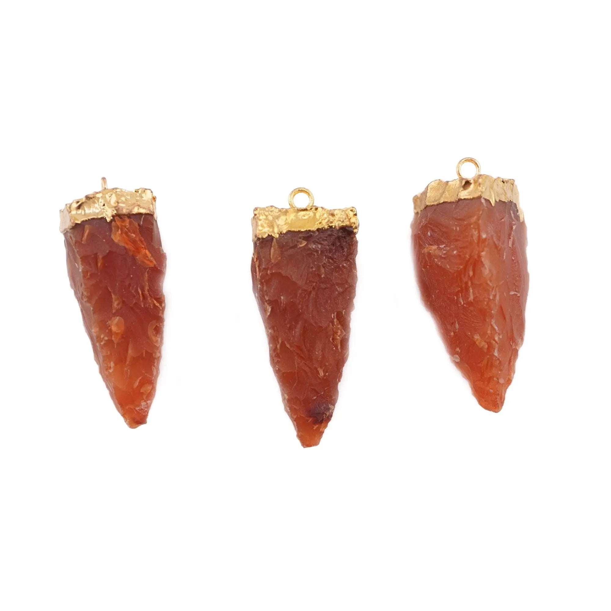 Carnelian Tooth Shape Gemstone Gold Electroplated Charm Pendant 
