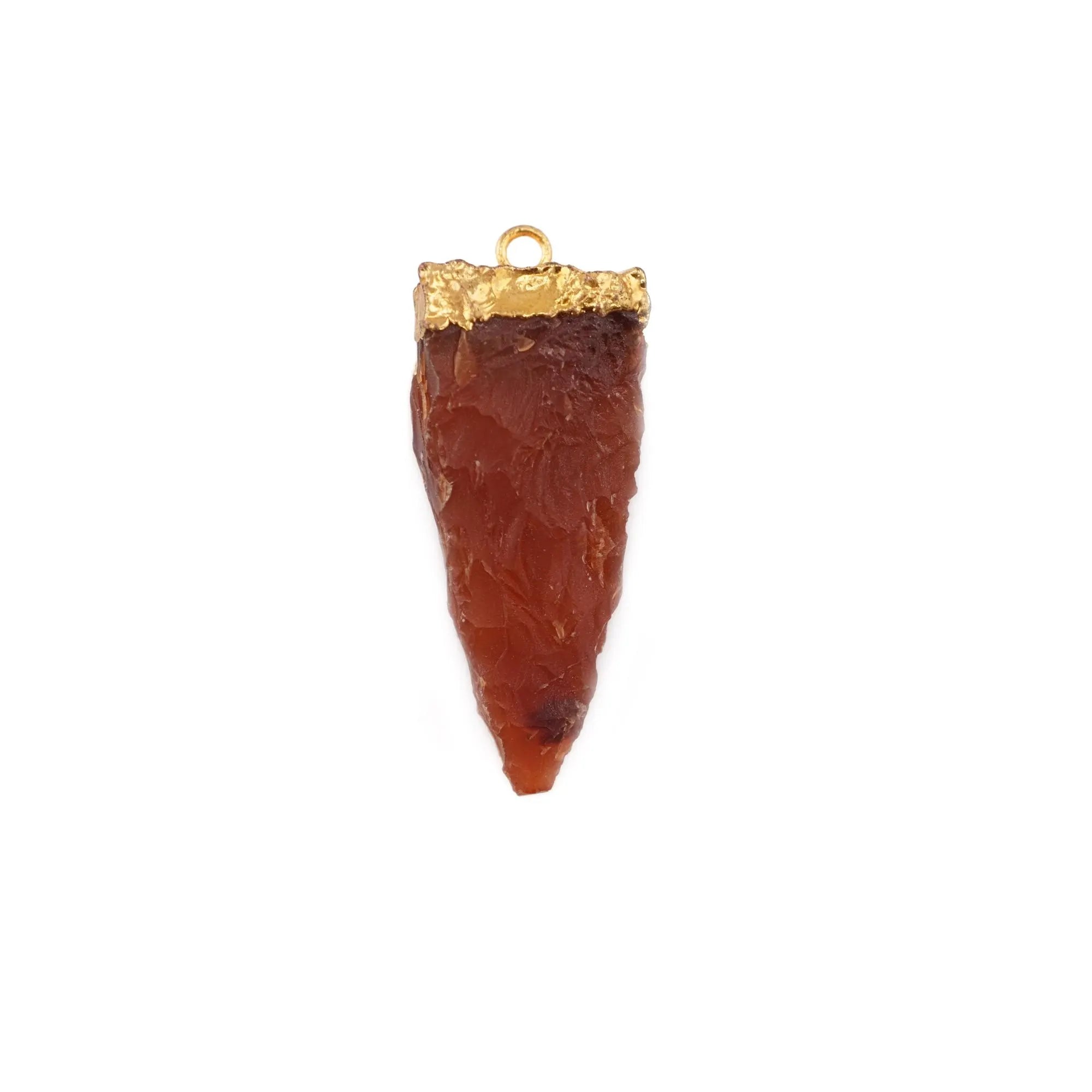 Carnelian Tooth Shape Gemstone Gold Electroplated Charm Pendant 