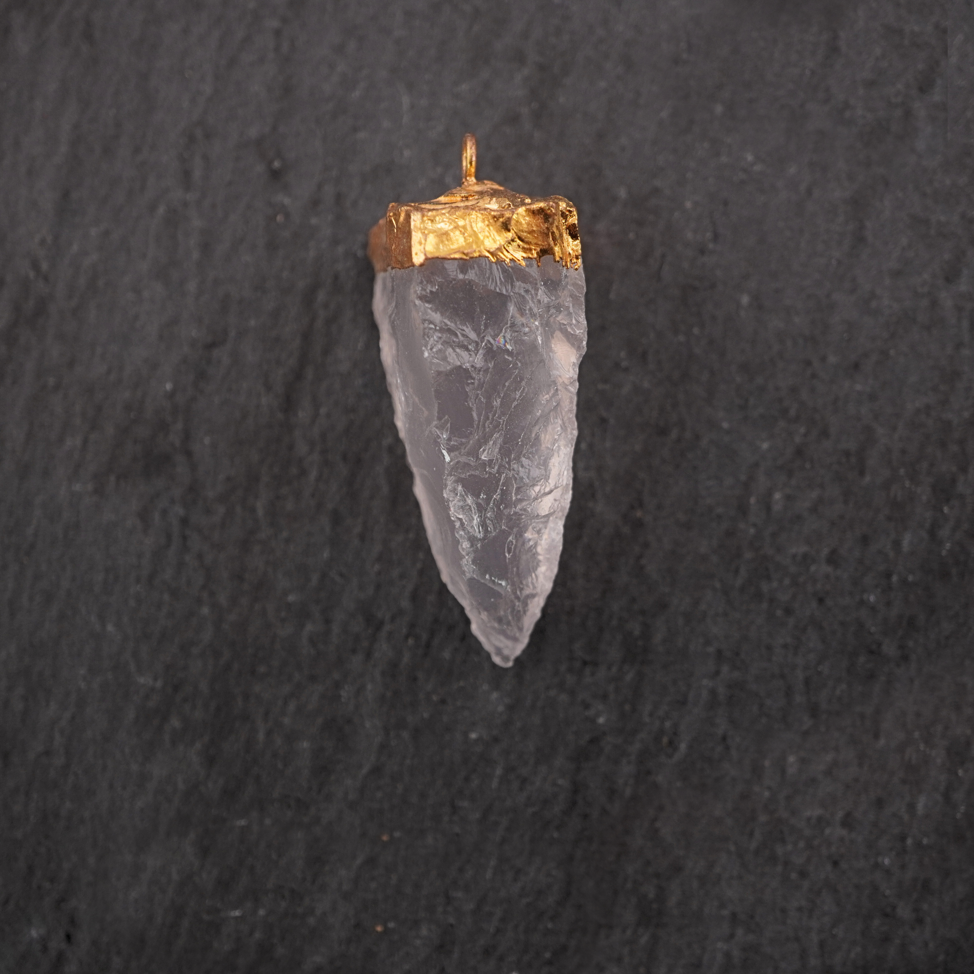 Rose Quartz Tooth Shape Gemstone Gold Electroplated Charm Pendant 