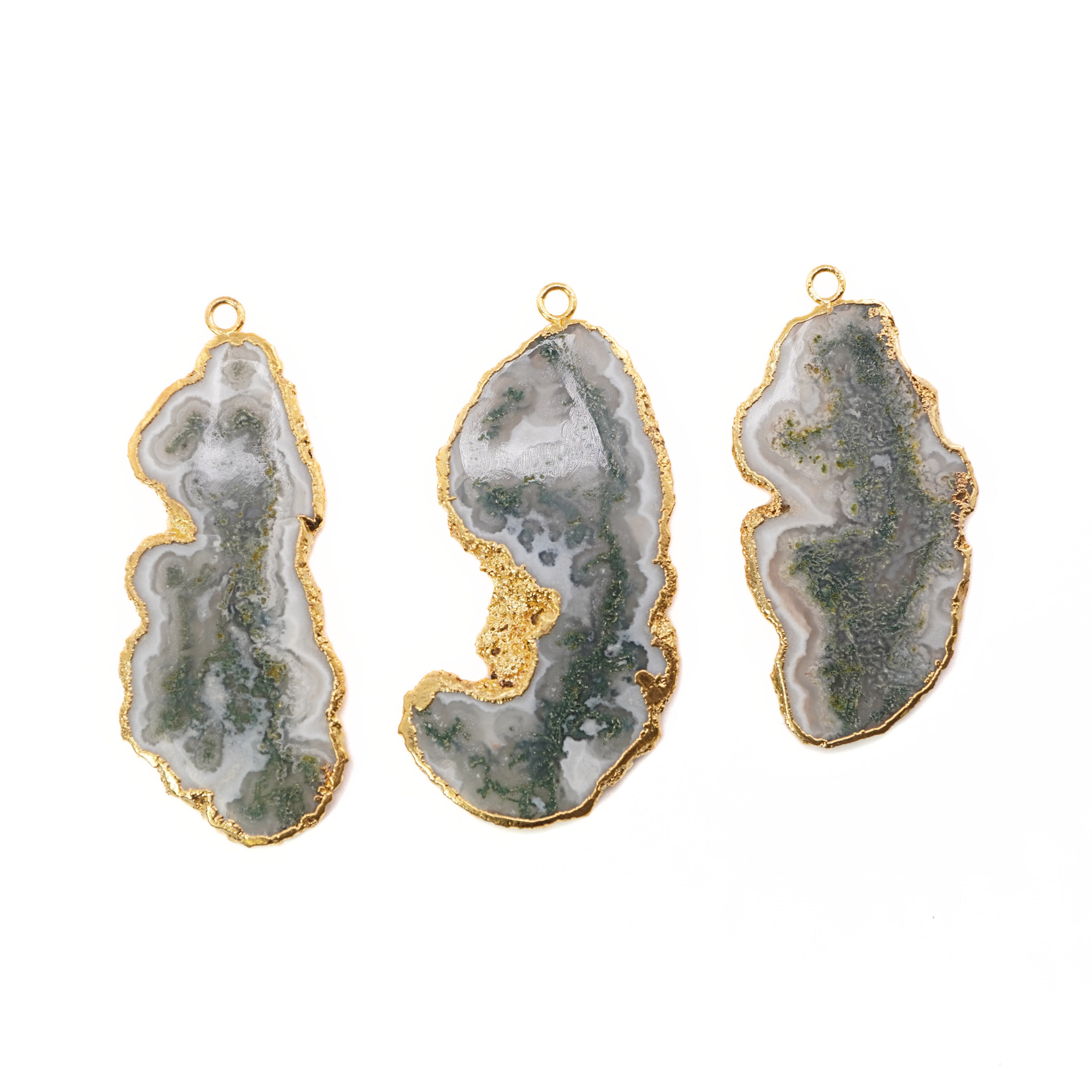 Solar Quartz Freeform Gemstone Pendant Charm Gold Electroplated