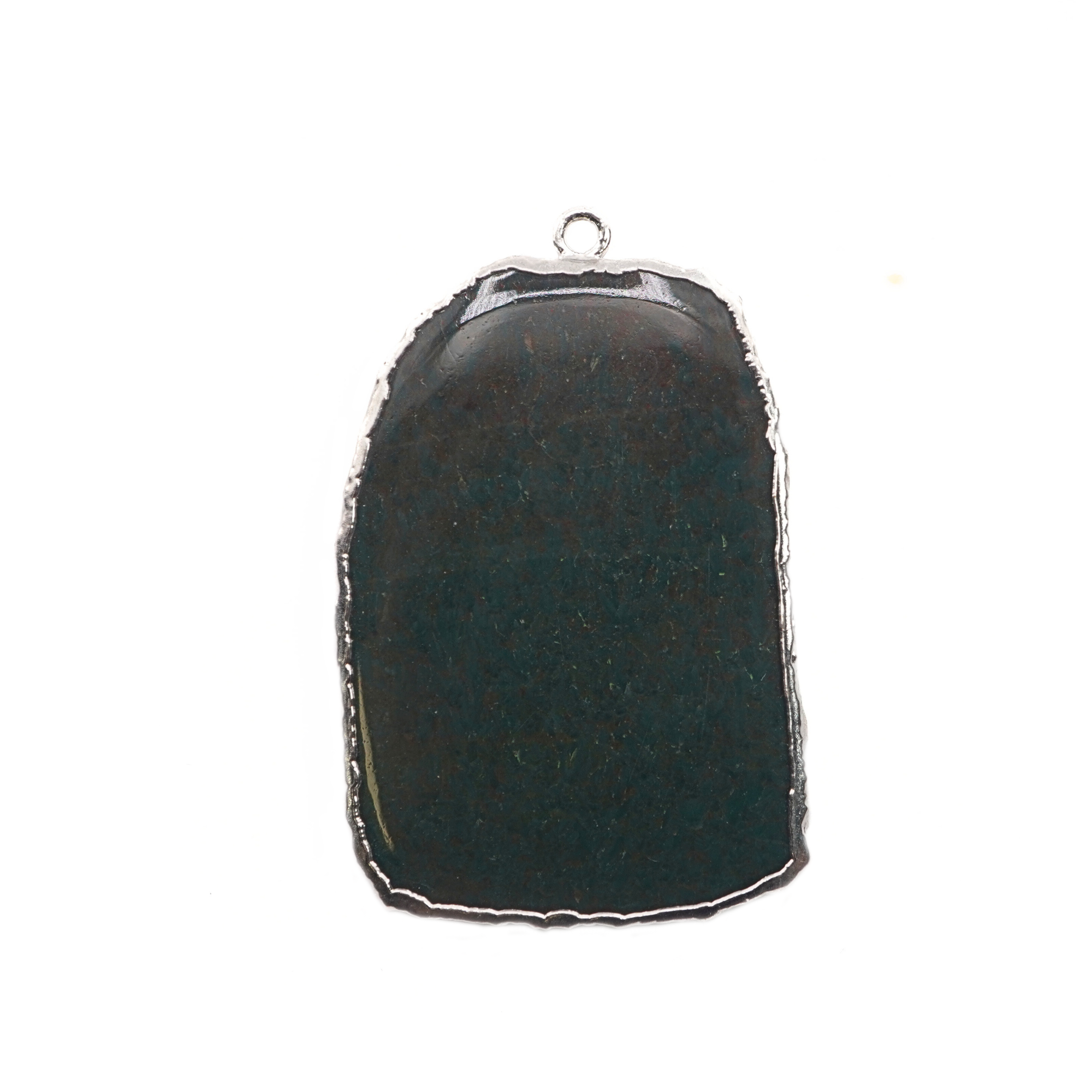 Bloodstone Slice Gemstone Silver Electroplated Charm Pendant