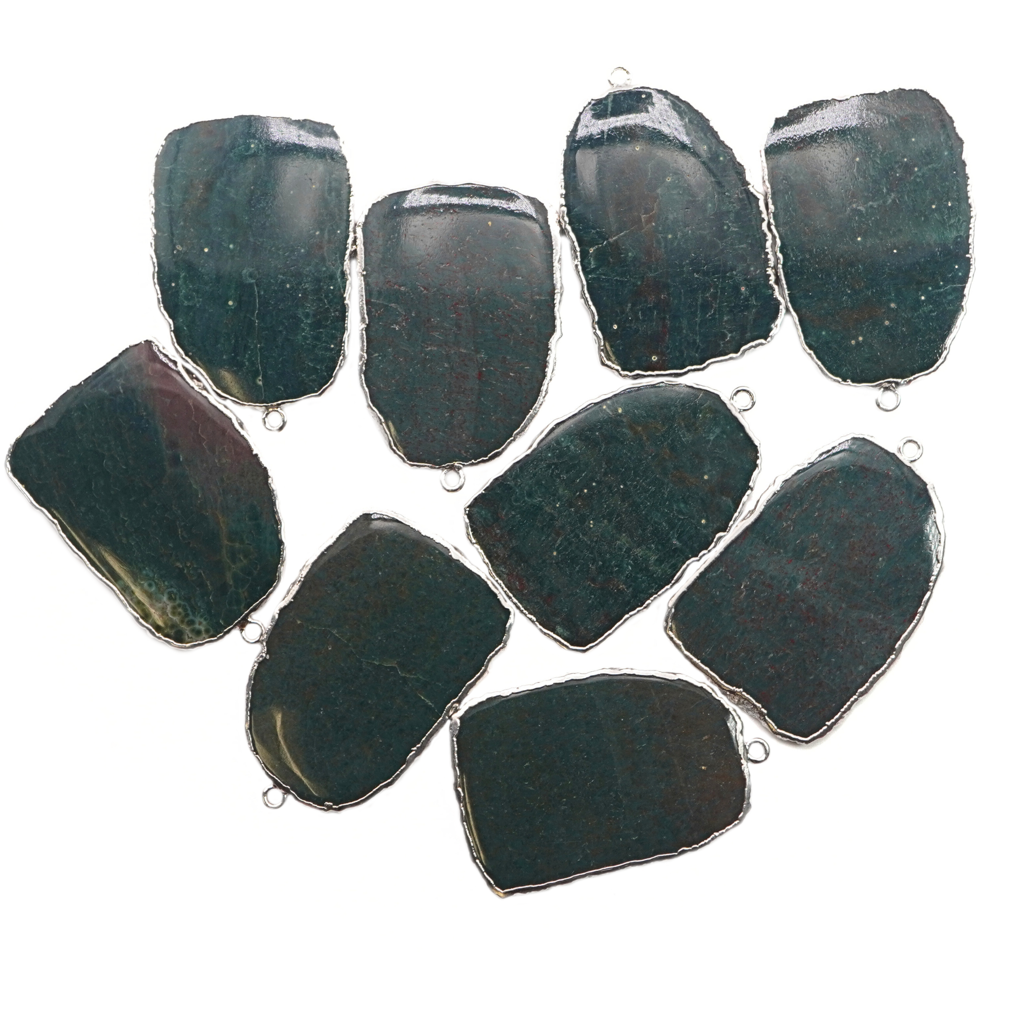 Bloodstone Slice Gemstone Silver Electroplated Charm Pendant