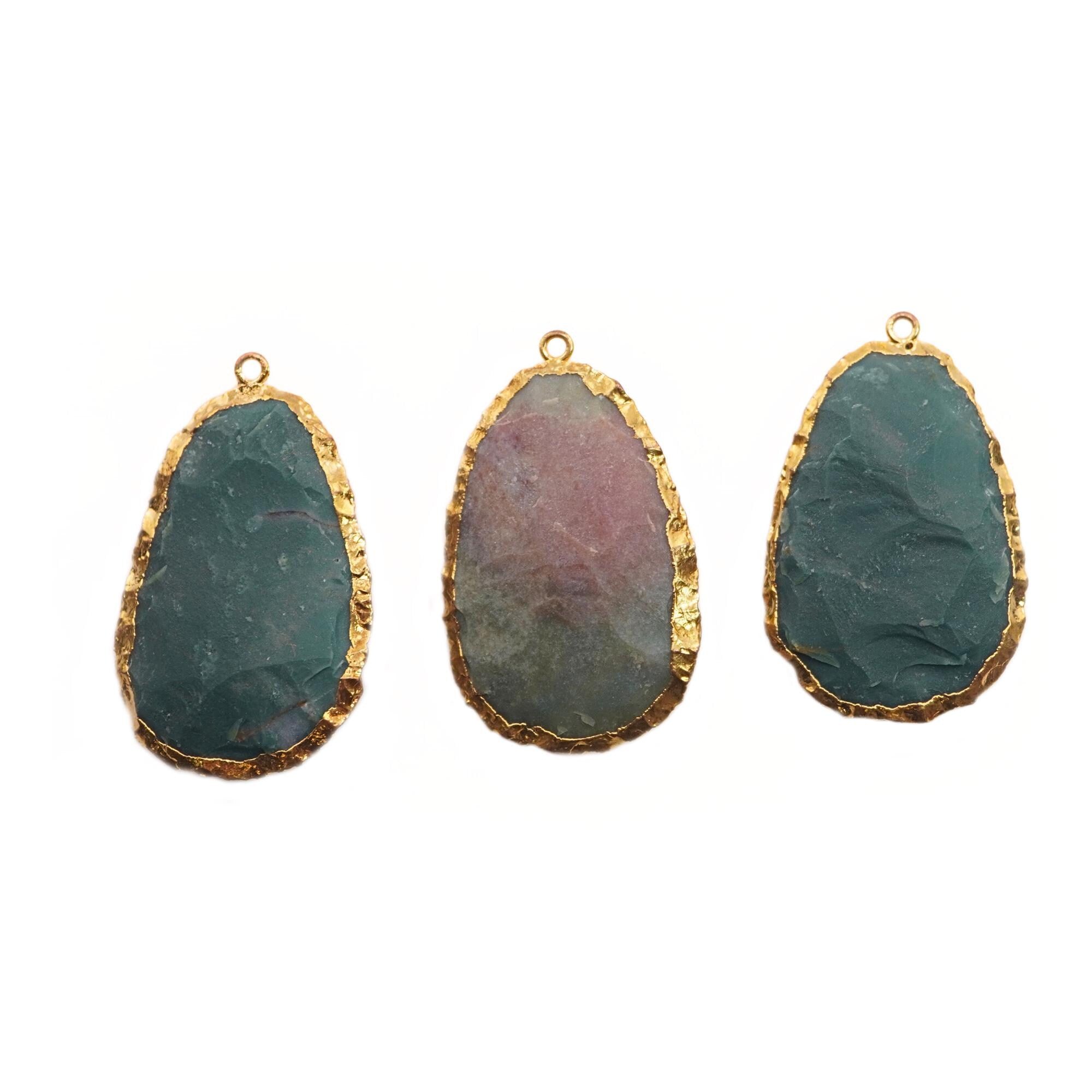 Bloodstone Uneven Gemstone Gold Electroplated Charm Pendant