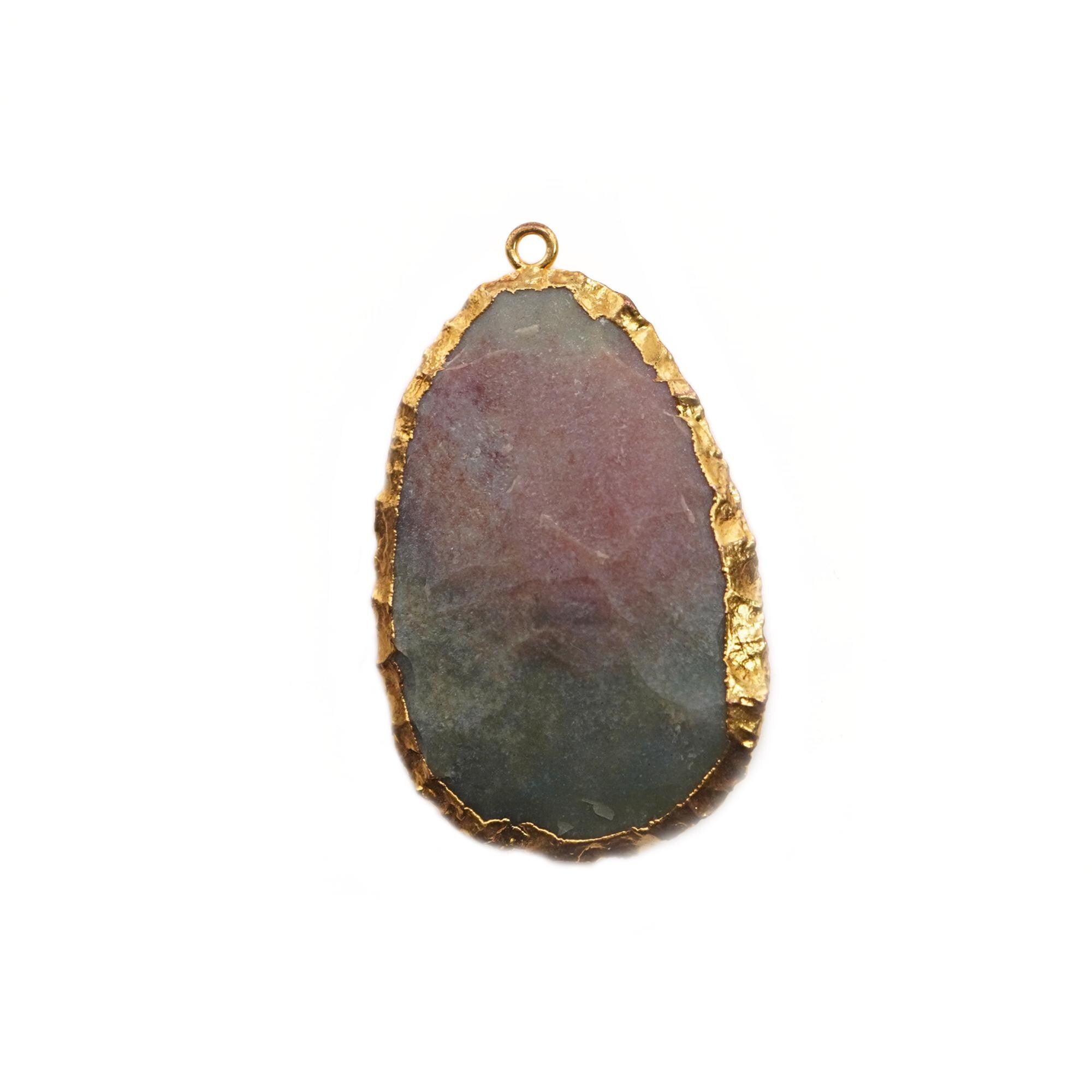 Bloodstone Uneven Gemstone Gold Electroplated Charm Pendant