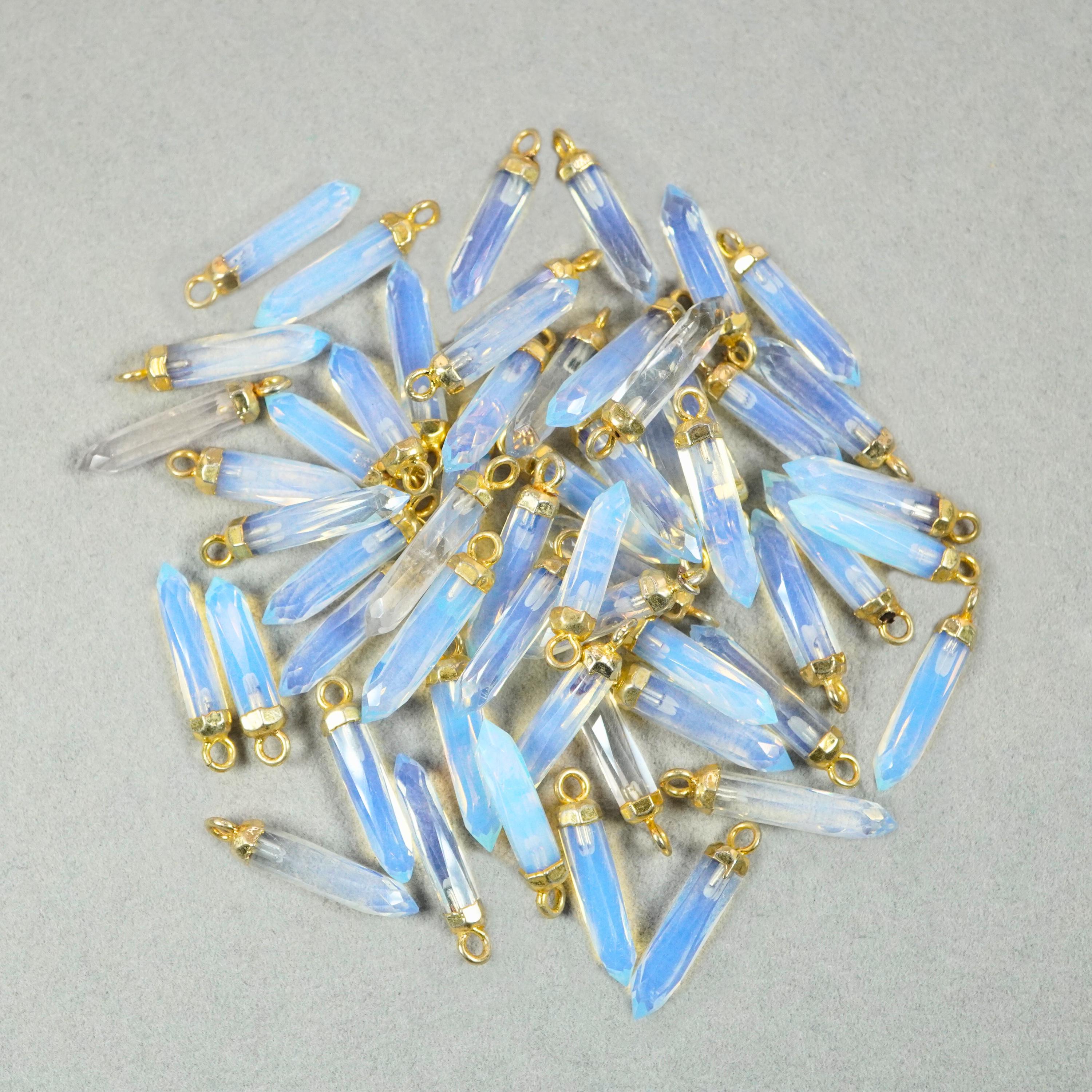 Opalite Pencil Point Crystal Charm Pendant Gold Electroplated Spike Gemstone Pendant 