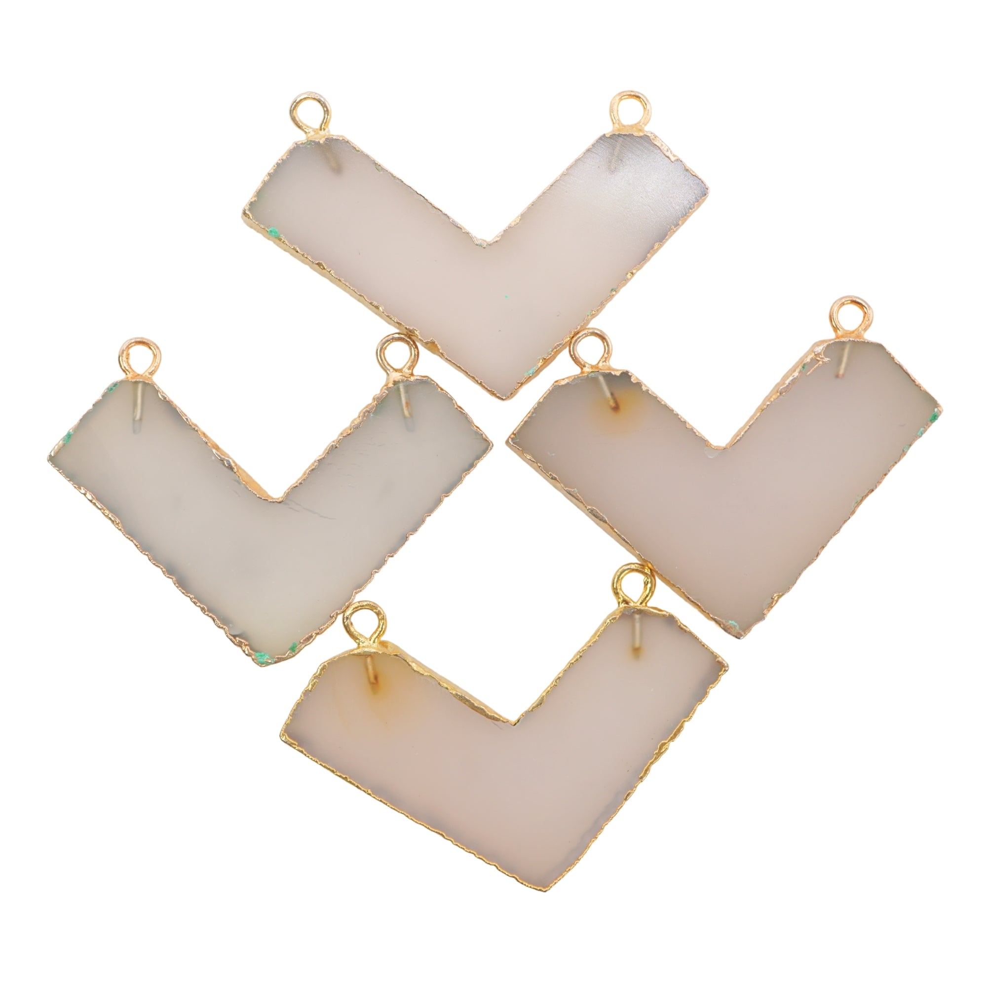 Chalcedony Smooth Chevron Shape Gemstone Gold Electroplated Charm Connector
