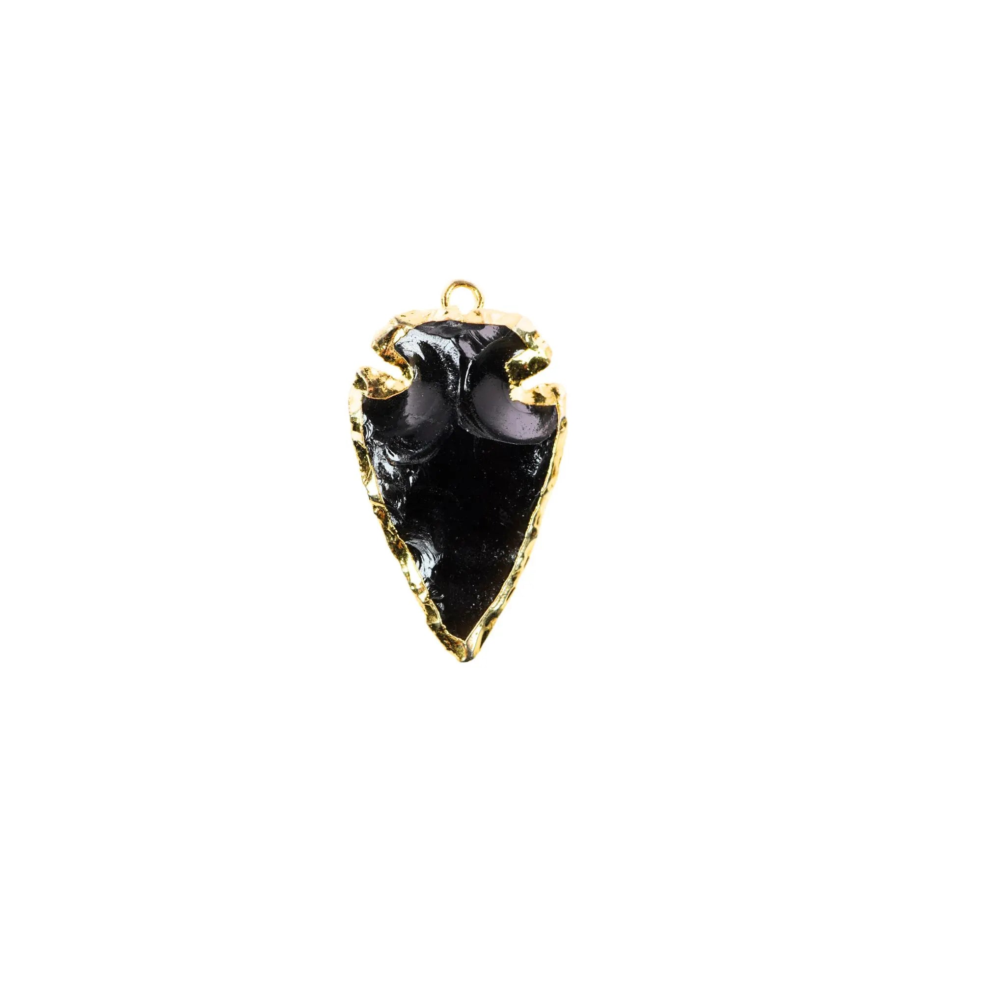Black Obsidian Arrowhead Gemstone Gold Electroplated Charm Pendant 