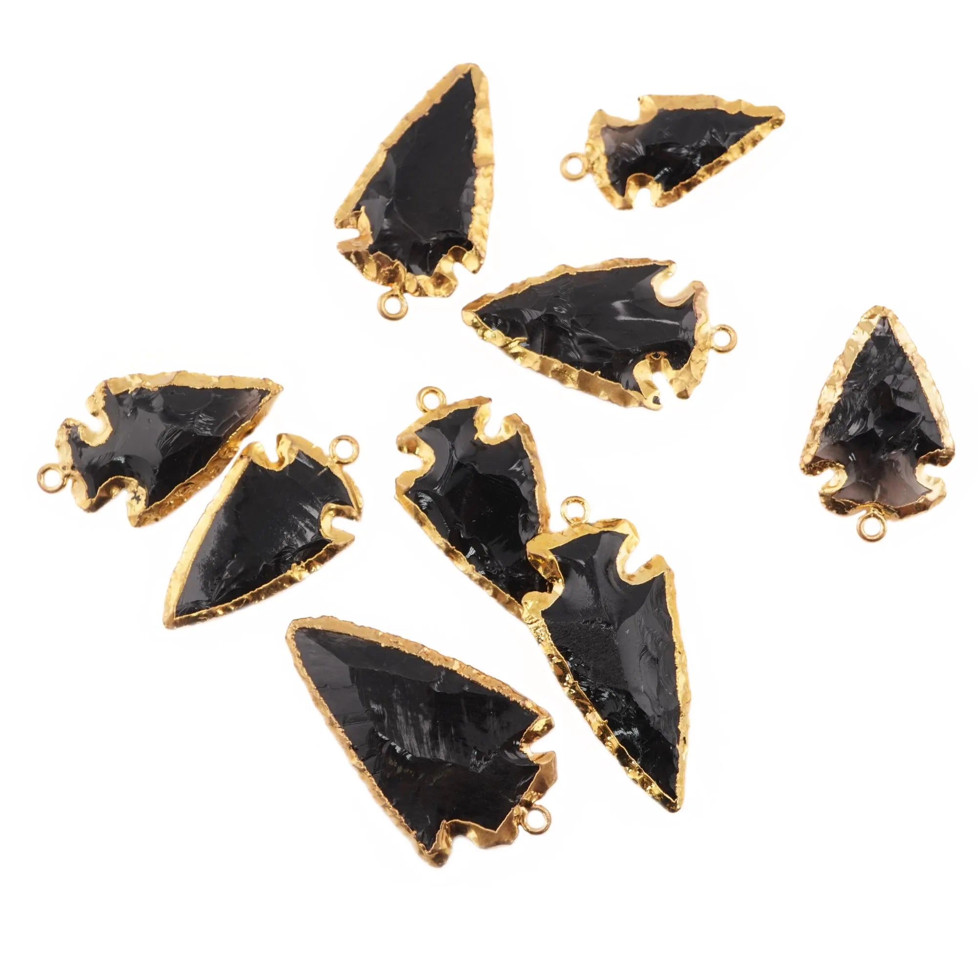 Black Obsidian Arrowhead Gemstone Gold Electroplated Charm Pendant 