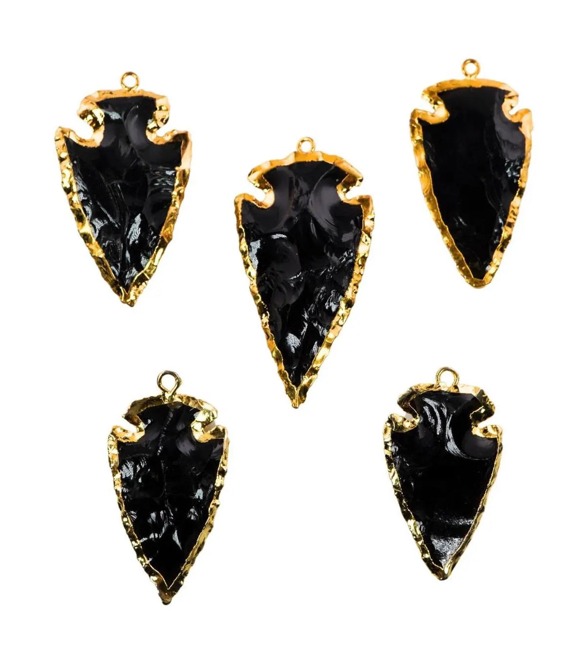 Black Obsidian Arrowhead Gemstone Gold Electroplated Charm Pendant 