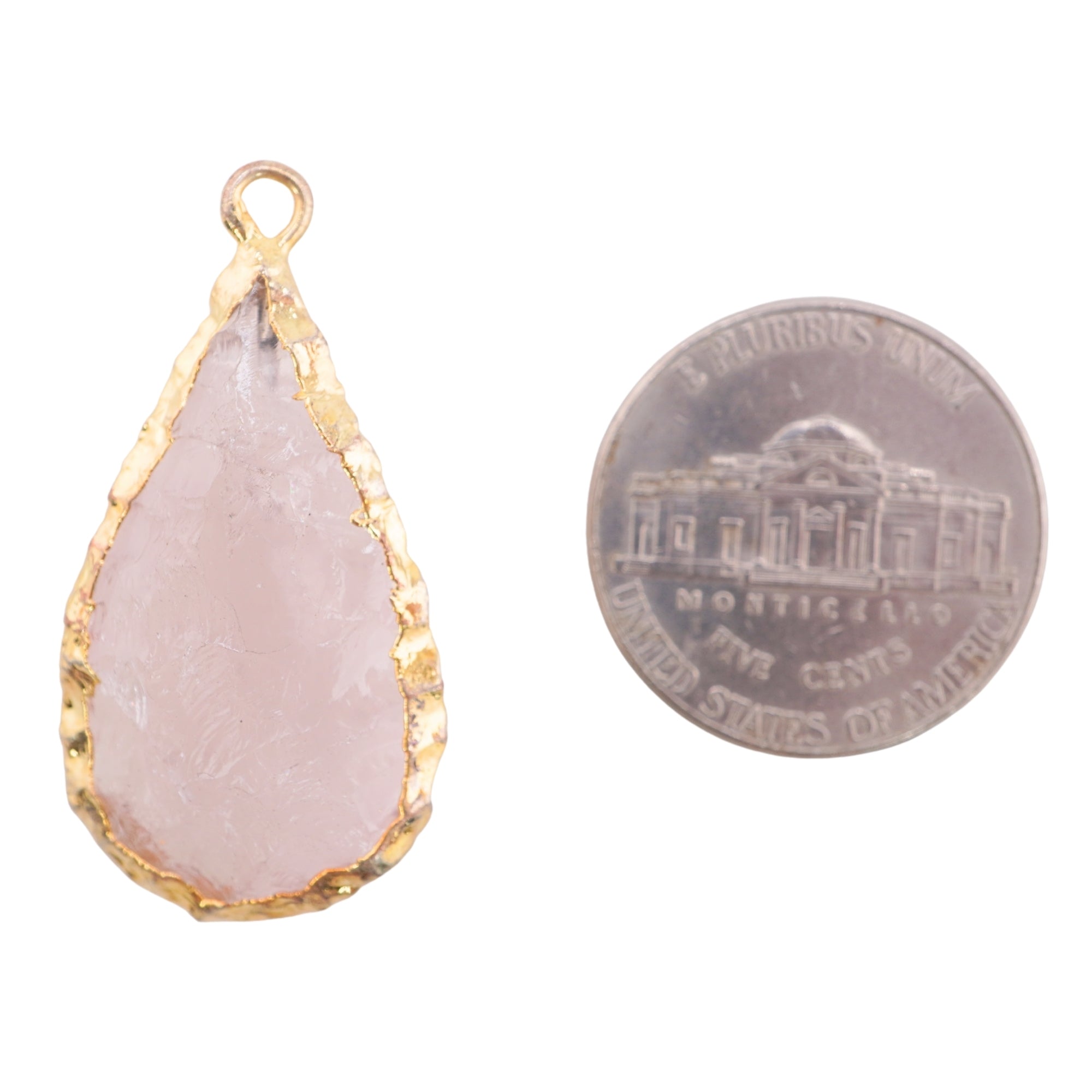 Rose Quartz Large Pear Shape Gemstone Gold Electroplated Charm Pendant For Jewelry Making 29 X 15 MM