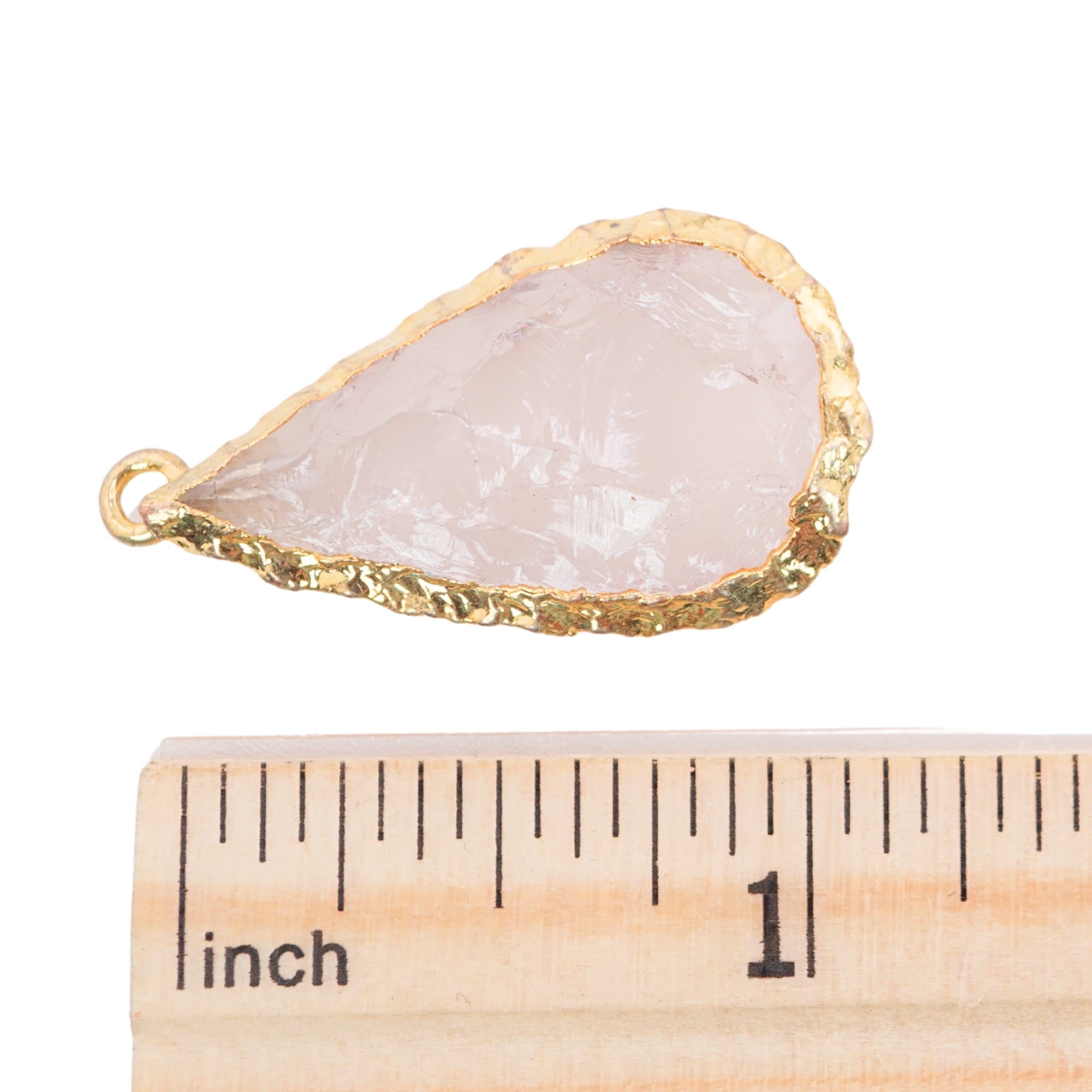 Rose Quartz Large Pear Shape Gemstone Gold Electroplated Charm Pendant For Jewelry Making 29 X 15 MM