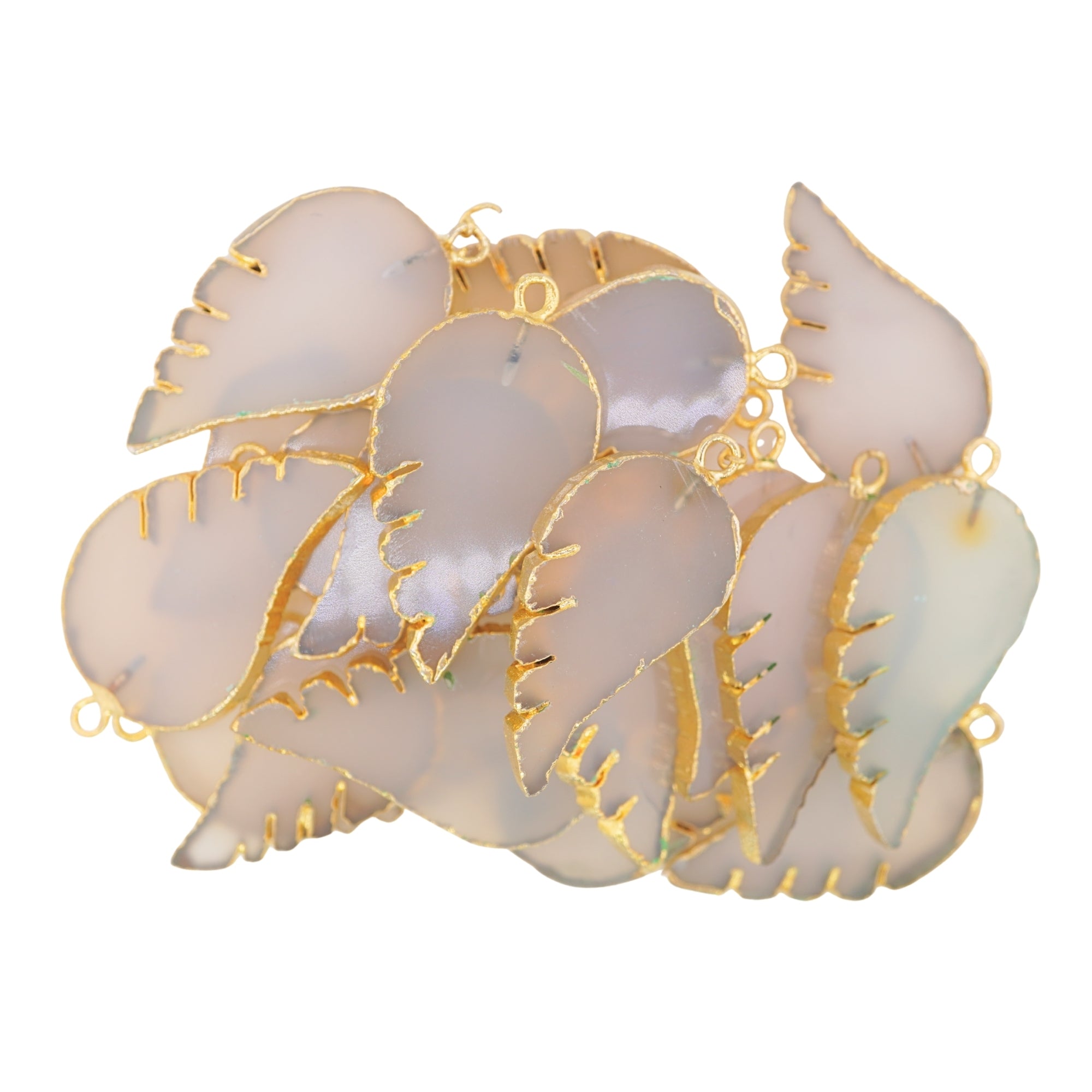 Chalcedony Smooth Angel Wing Shape Gemstone Gold Electroplated Charm Pendant