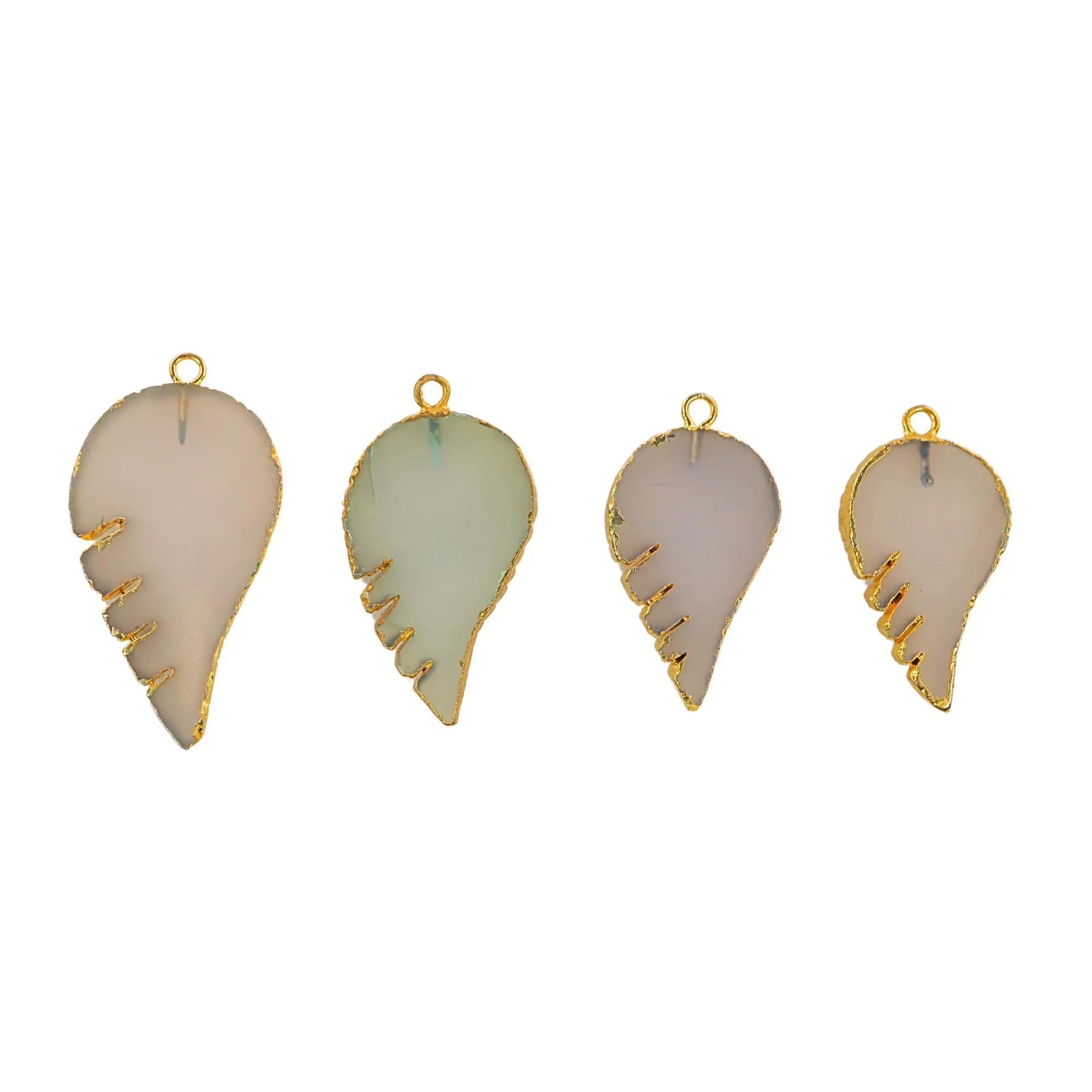 Chalcedony Smooth Angel Wing Shape Gemstone Gold Electroplated Pendant Charm 