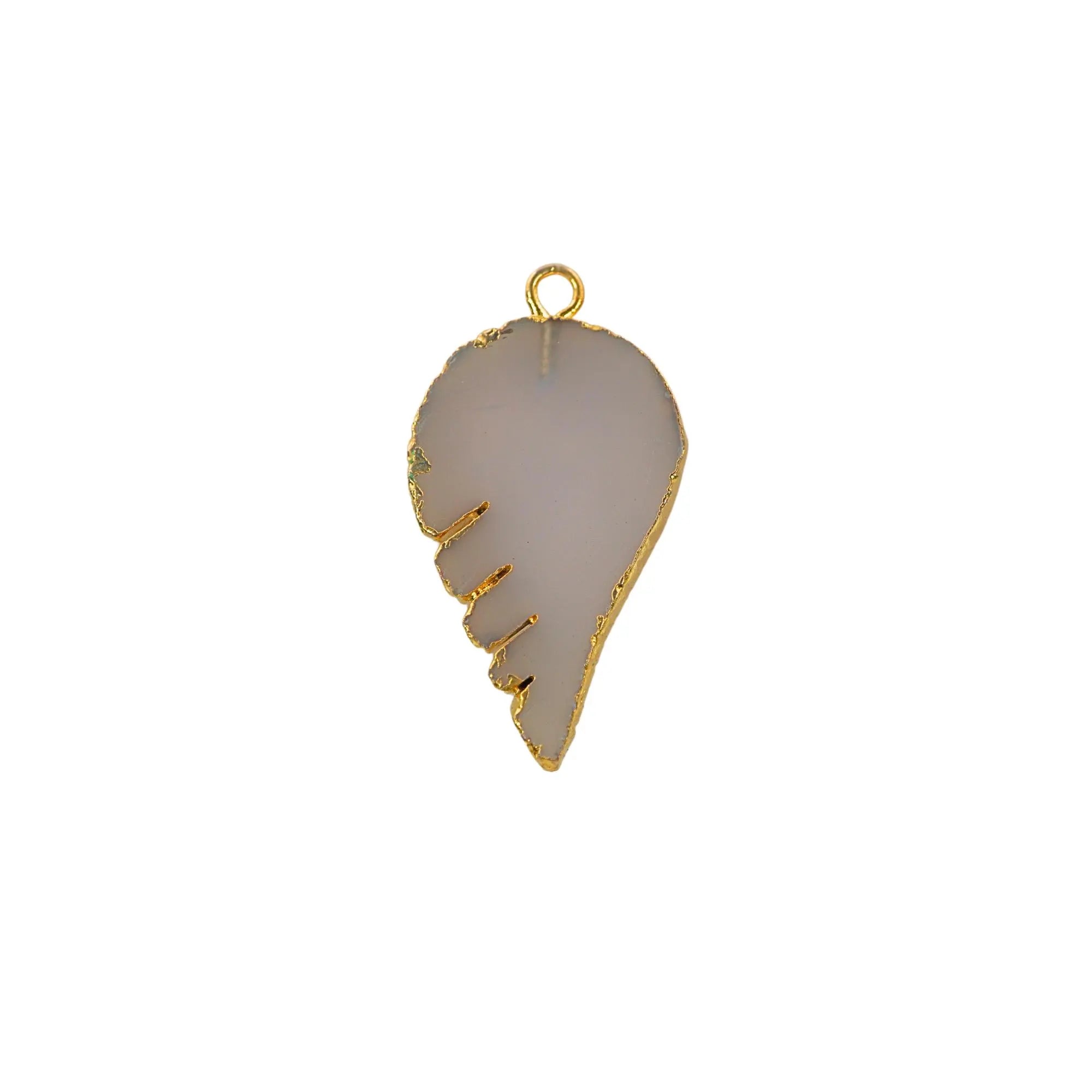 Chalcedony Smooth Angel Wing Shape Gemstone Gold Electroplated Pendant Charm 