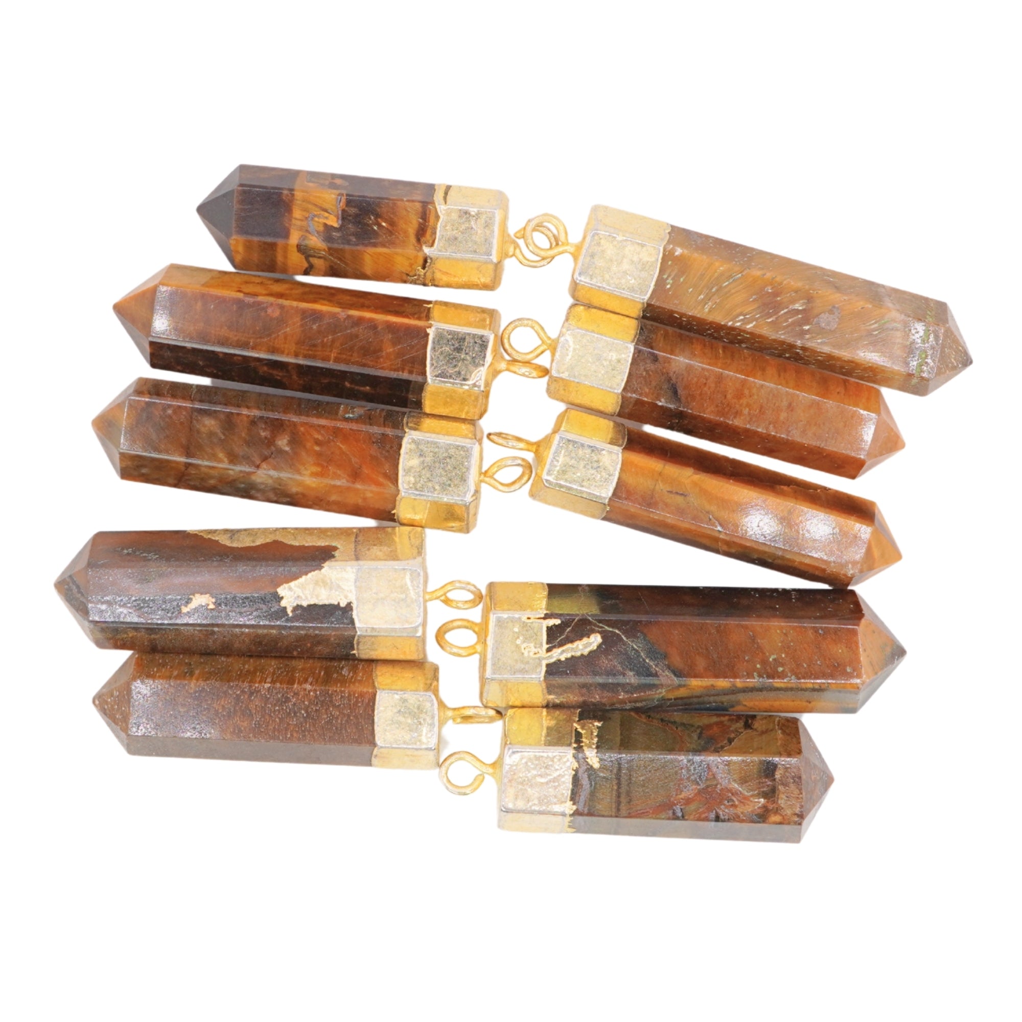 Tiger Eye Faceted Bullet Shape Gemstone Gold Electroplated Charm Pendant