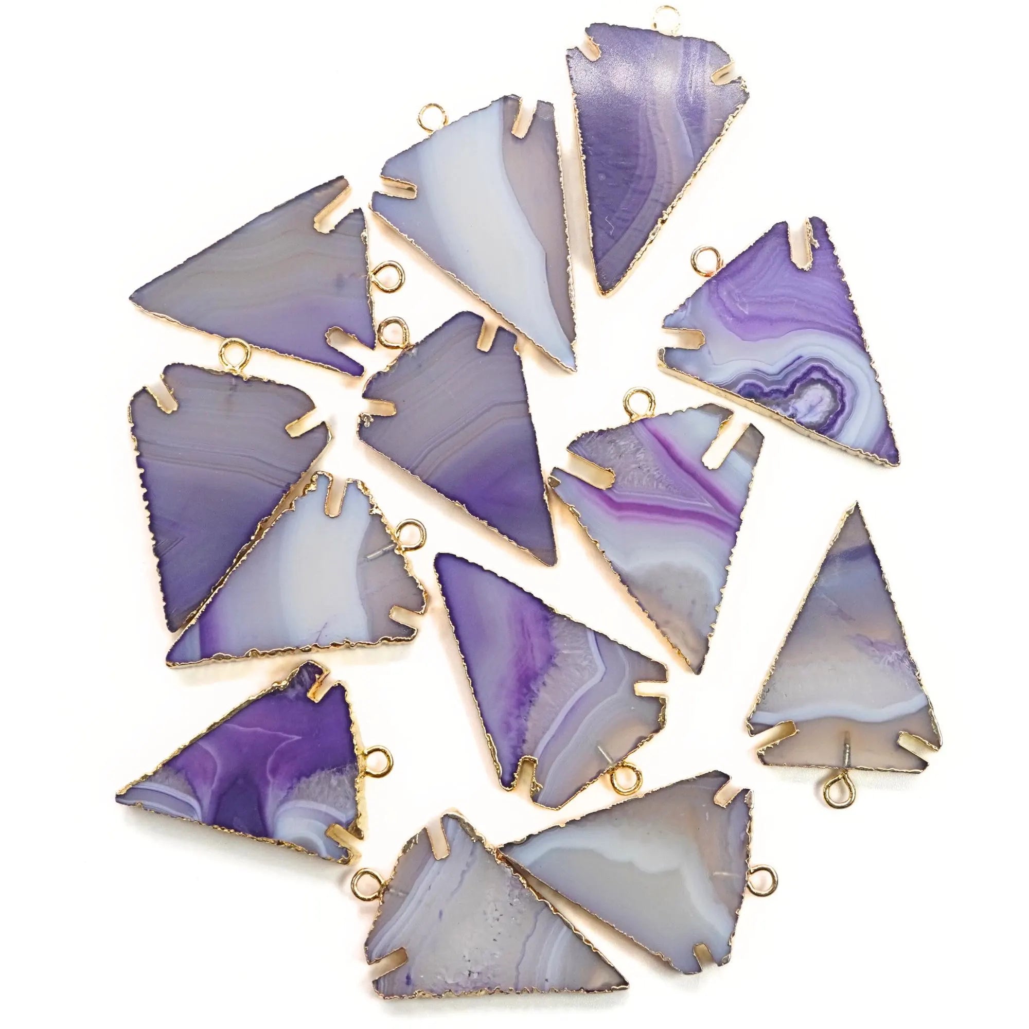 Purple Agate Arrowhead Gemstone Gold Electroplated Charm Pendant 