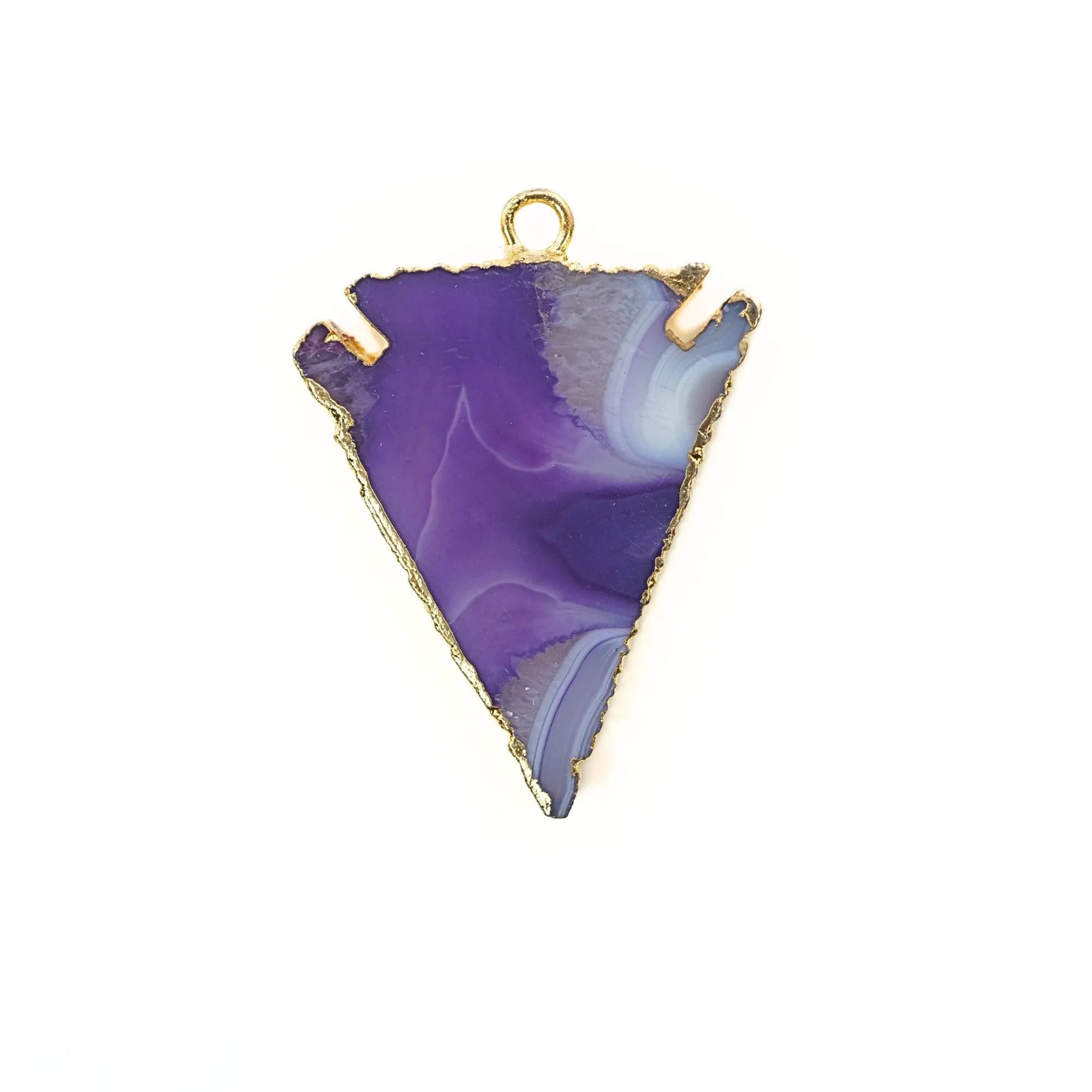 Purple Agate Arrowhead Gemstone Gold Electroplated Charm Pendant 