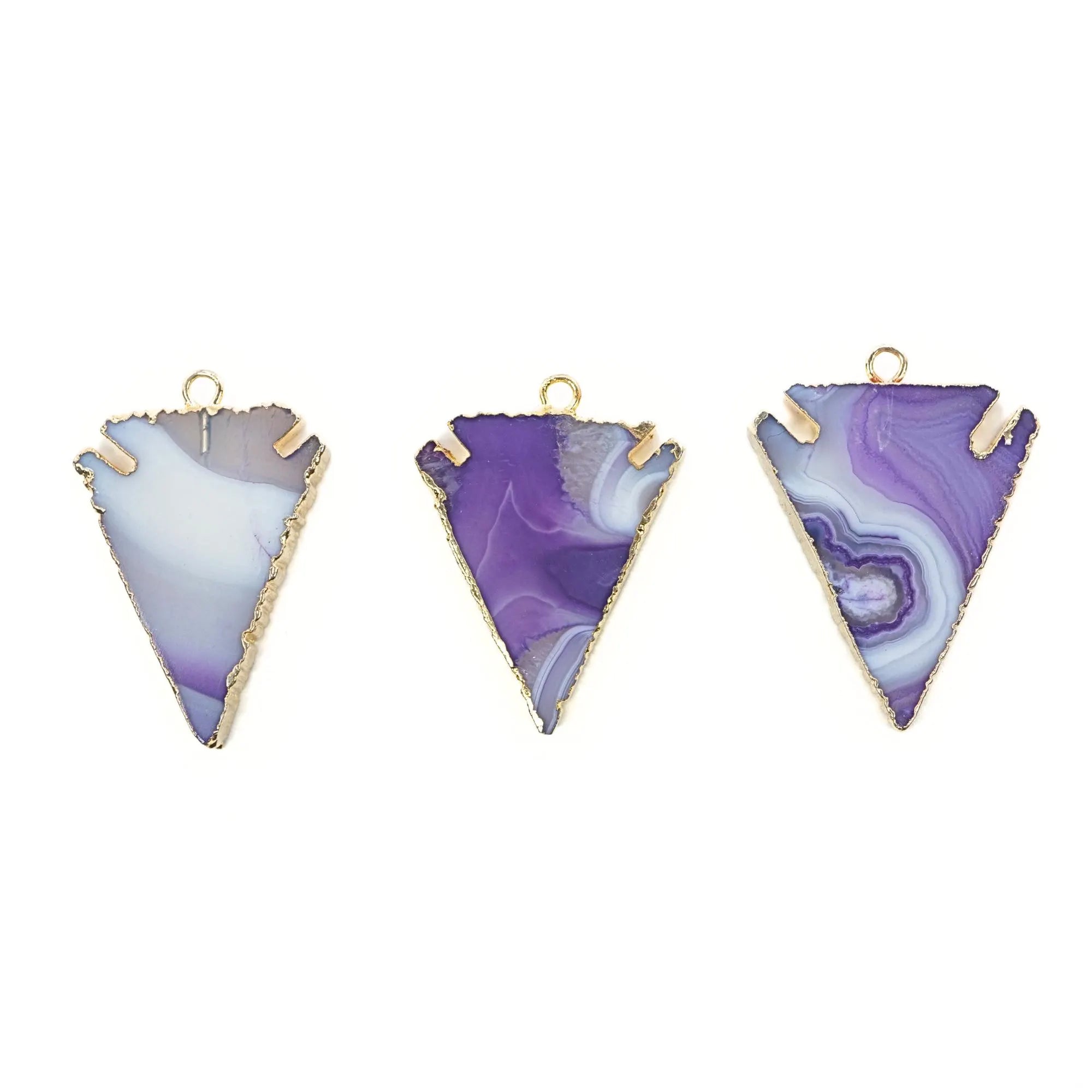 Purple Agate Arrowhead Gemstone Gold Electroplated Charm Pendant 