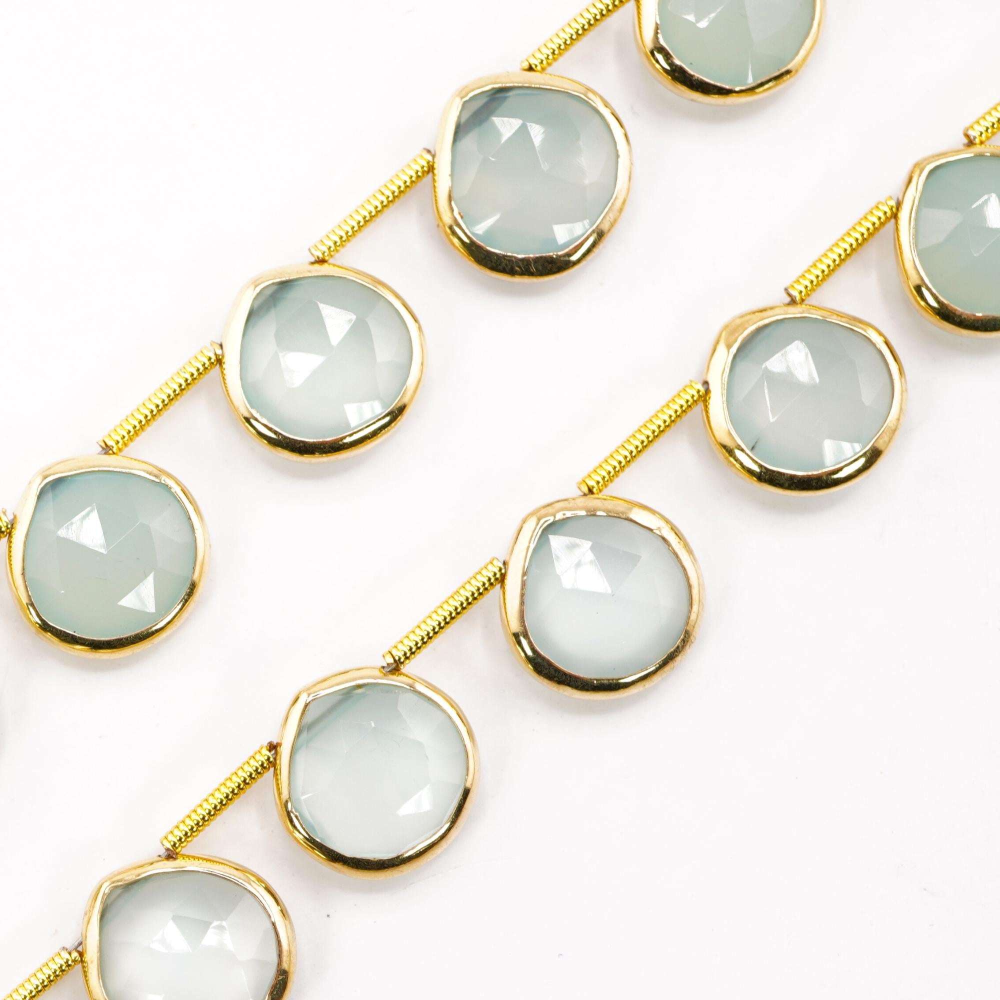Aqua Chalcedony Heart Shape Gemstone Gold Electroplated Stone Side Drilled Stand