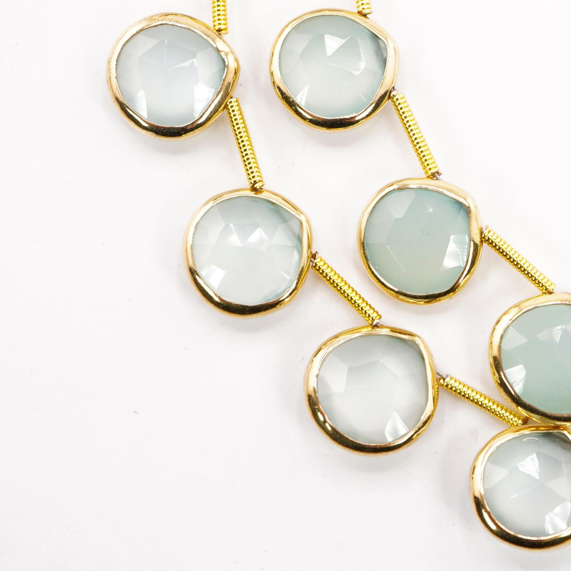 Aqua Chalcedony Heart Shape Gemstone Gold Electroplated Stone Side Drilled Stand