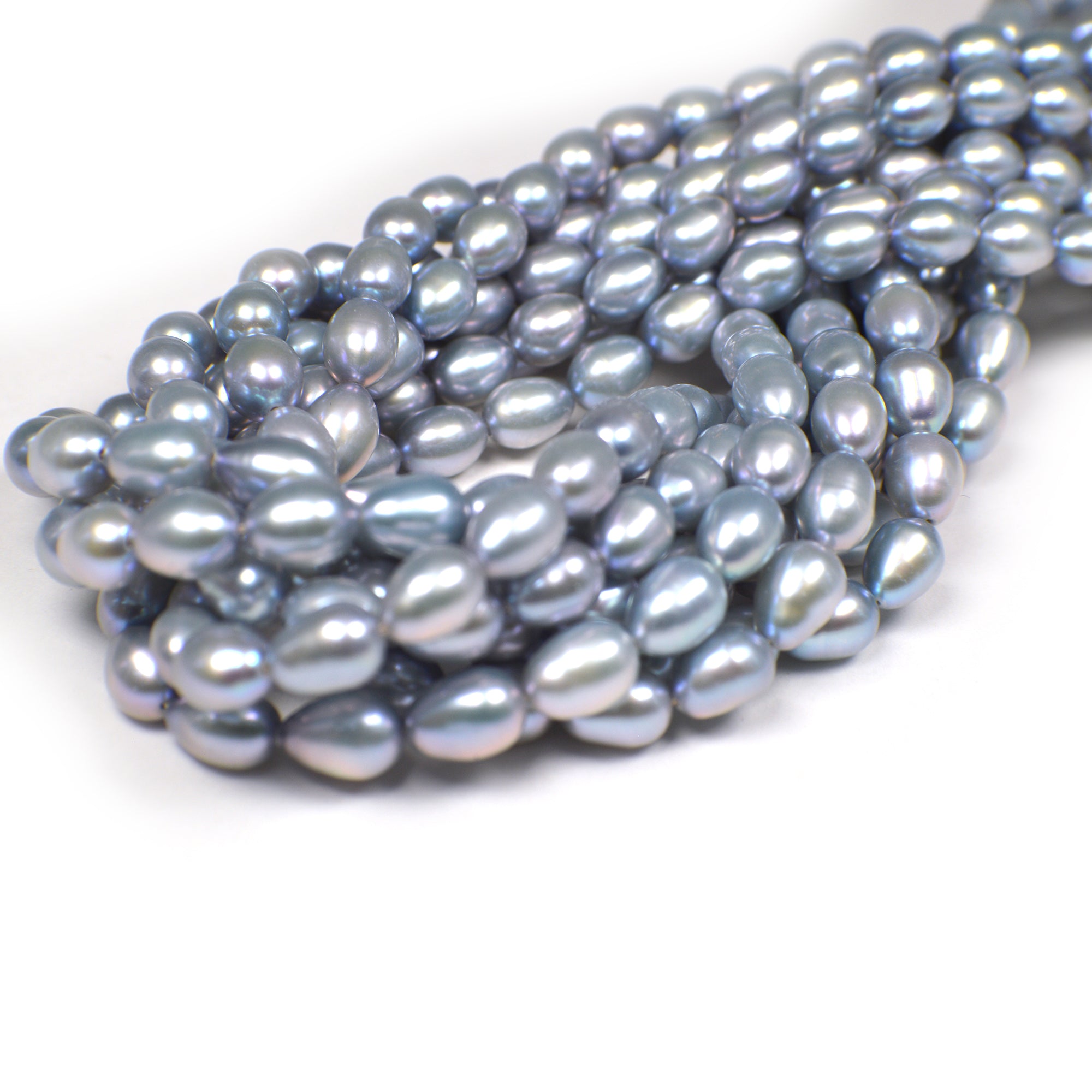 Gray Blue Rice / Oval Freshwater Pearls Beads