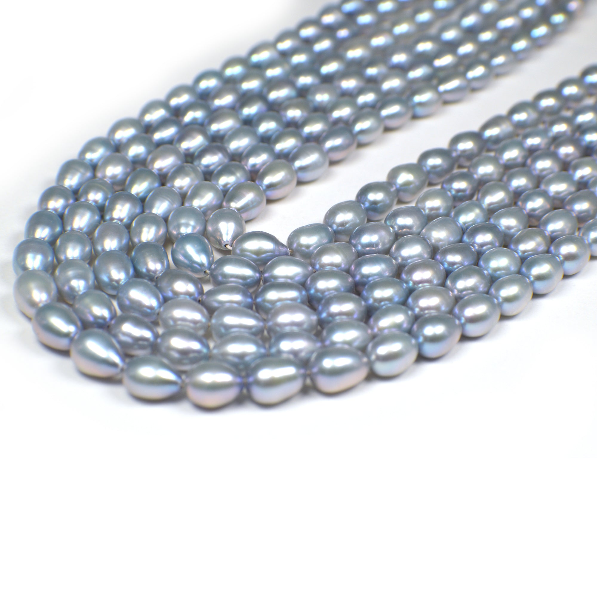 Gray Blue Rice / Oval Freshwater Pearls Beads