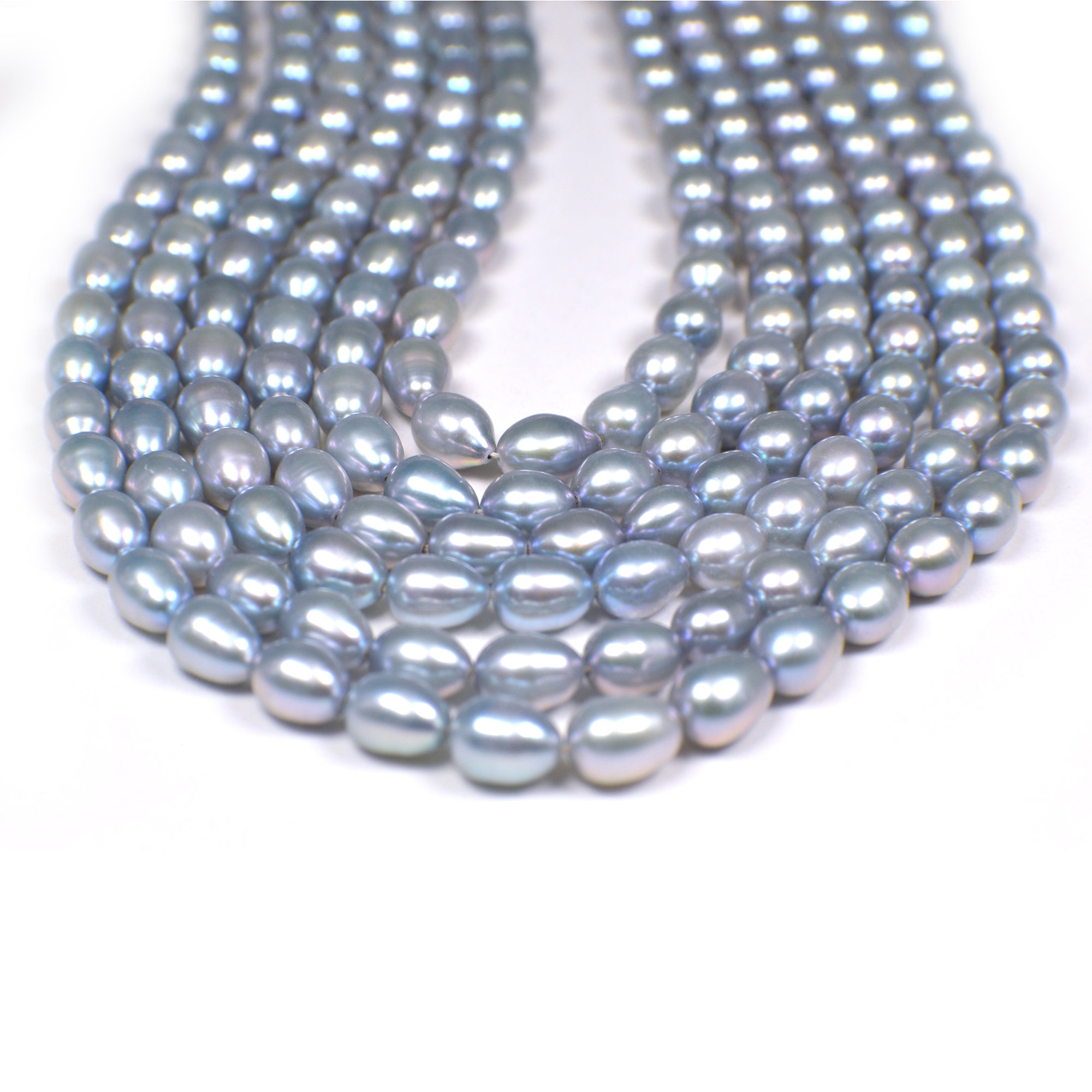 Gray Blue Rice / Oval Freshwater Pearls Beads