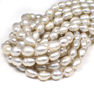 9 x 7 - 11 x 7 MM Gray Rice / Oval Freshwater Pearls Beads