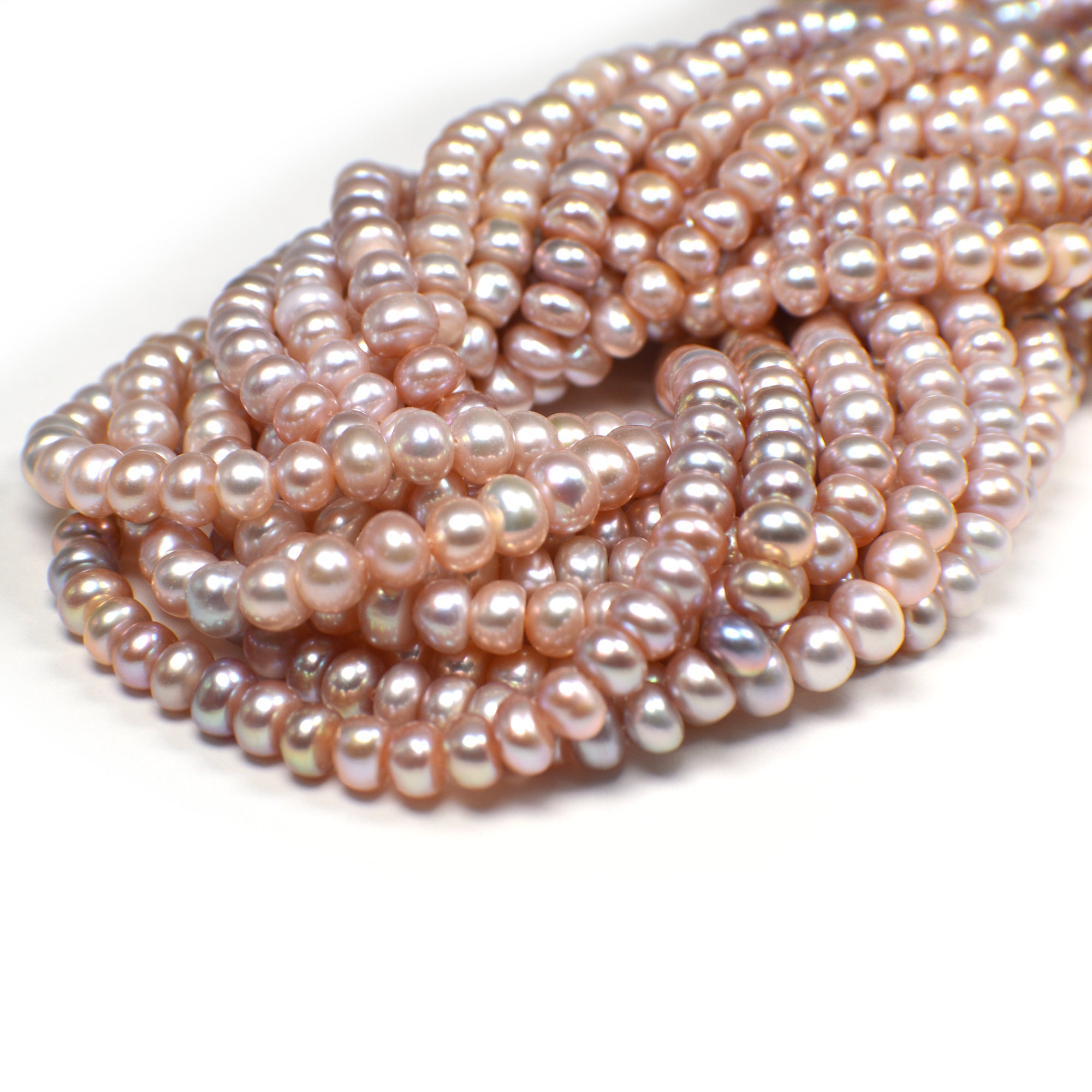 Pink Peach Button / Rondelle Freshwater Pearls Beads