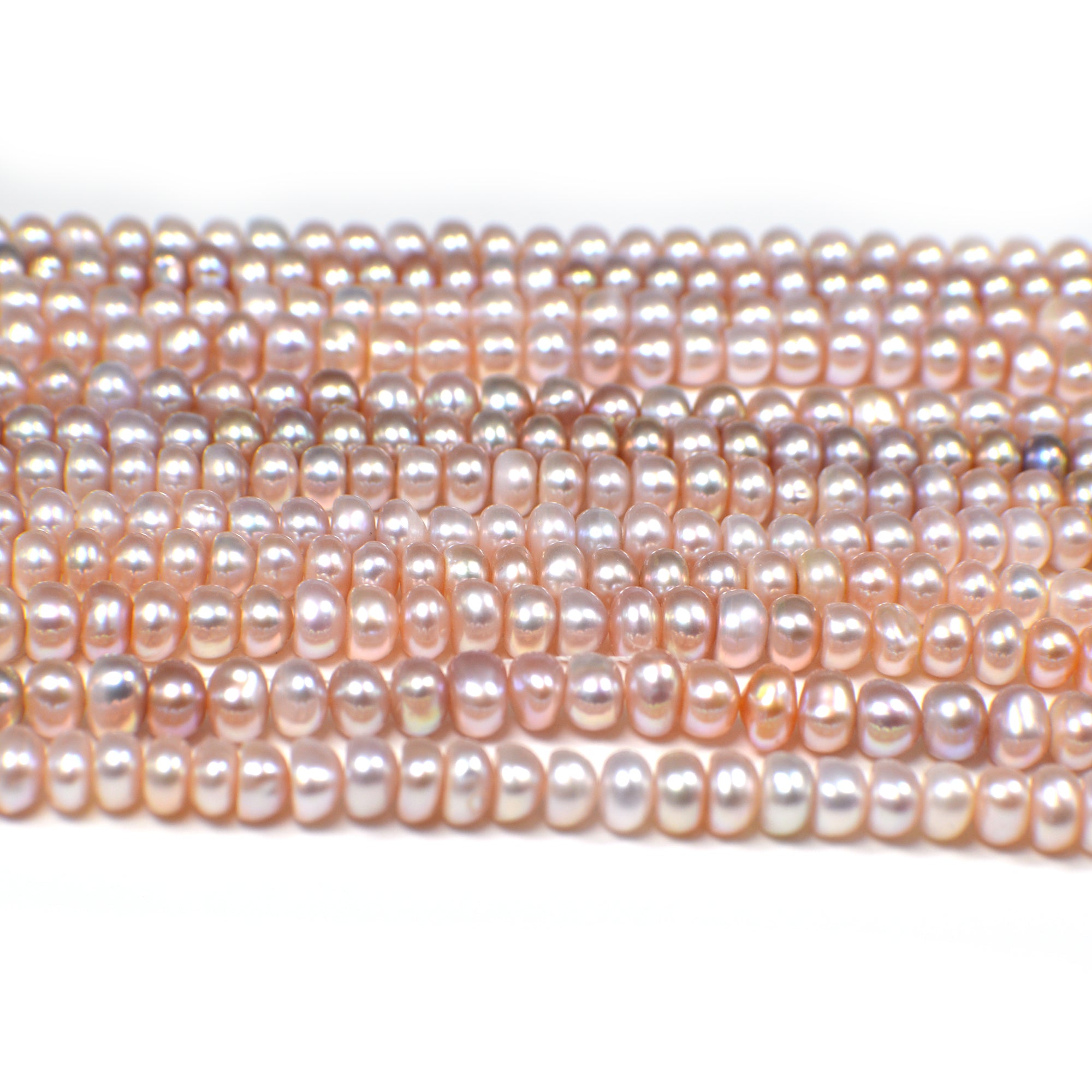 Pink Peach Button / Rondelle Freshwater Pearls Beads