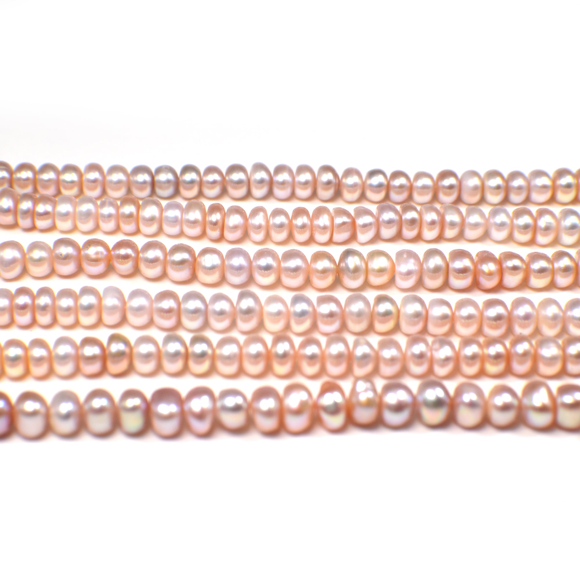 Pink Peach Button / Rondelle Freshwater Pearls Beads