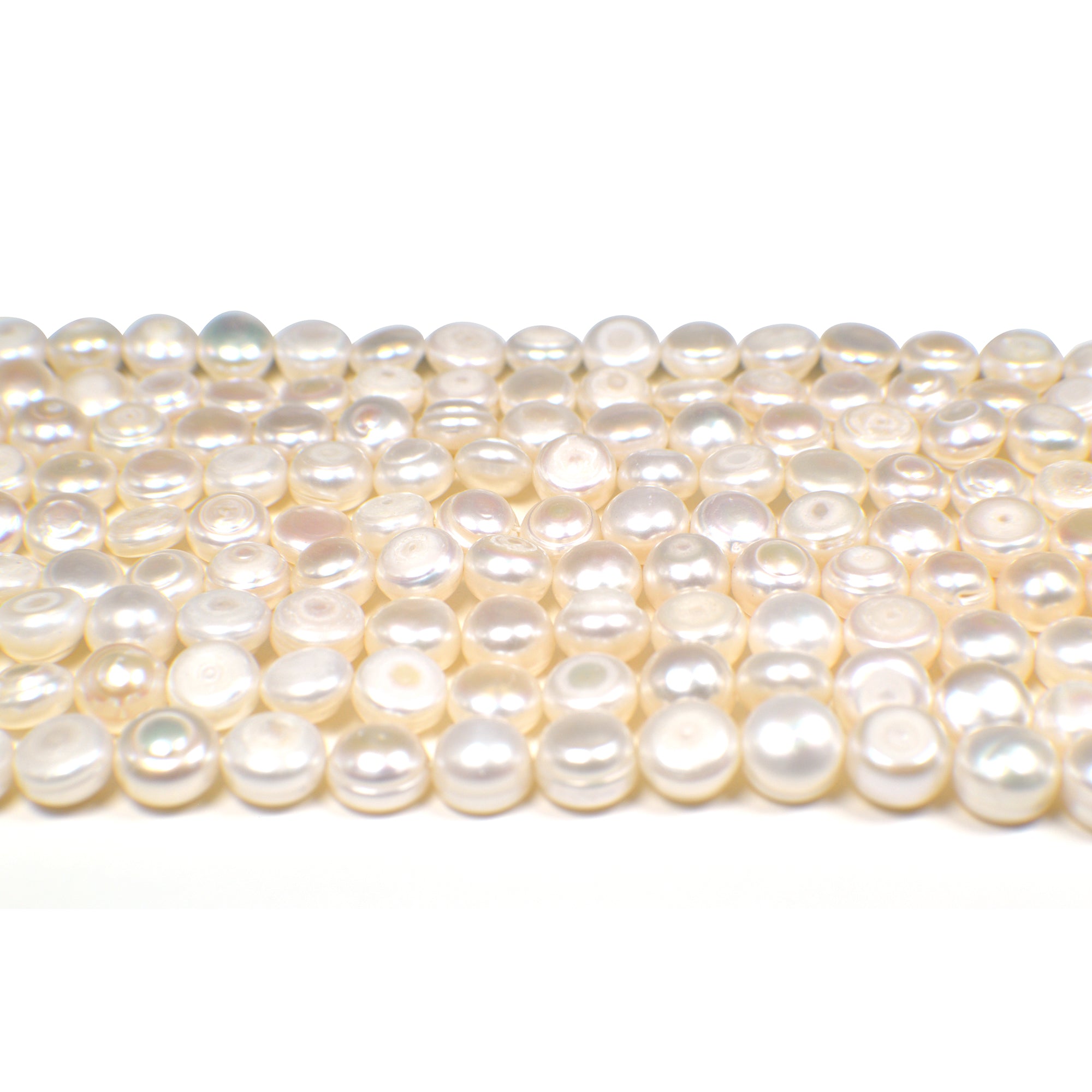 9 - 10 MM White Coin Freshwater Pearls Beads