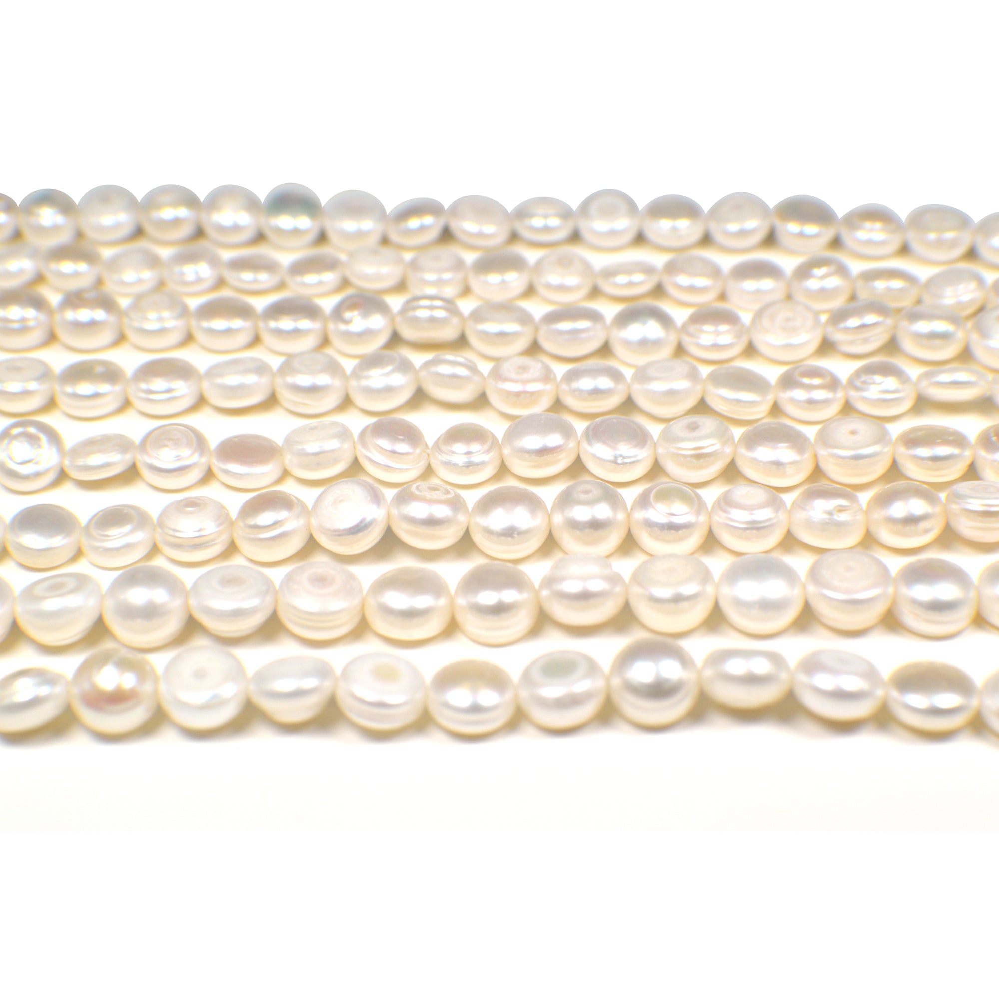 9 - 10 MM White Coin Freshwater Pearls Beads