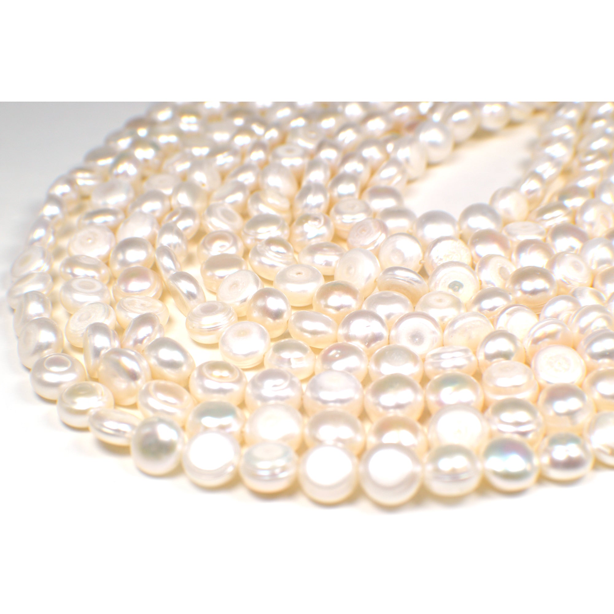 9 - 10 MM White Coin Freshwater Pearls Beads