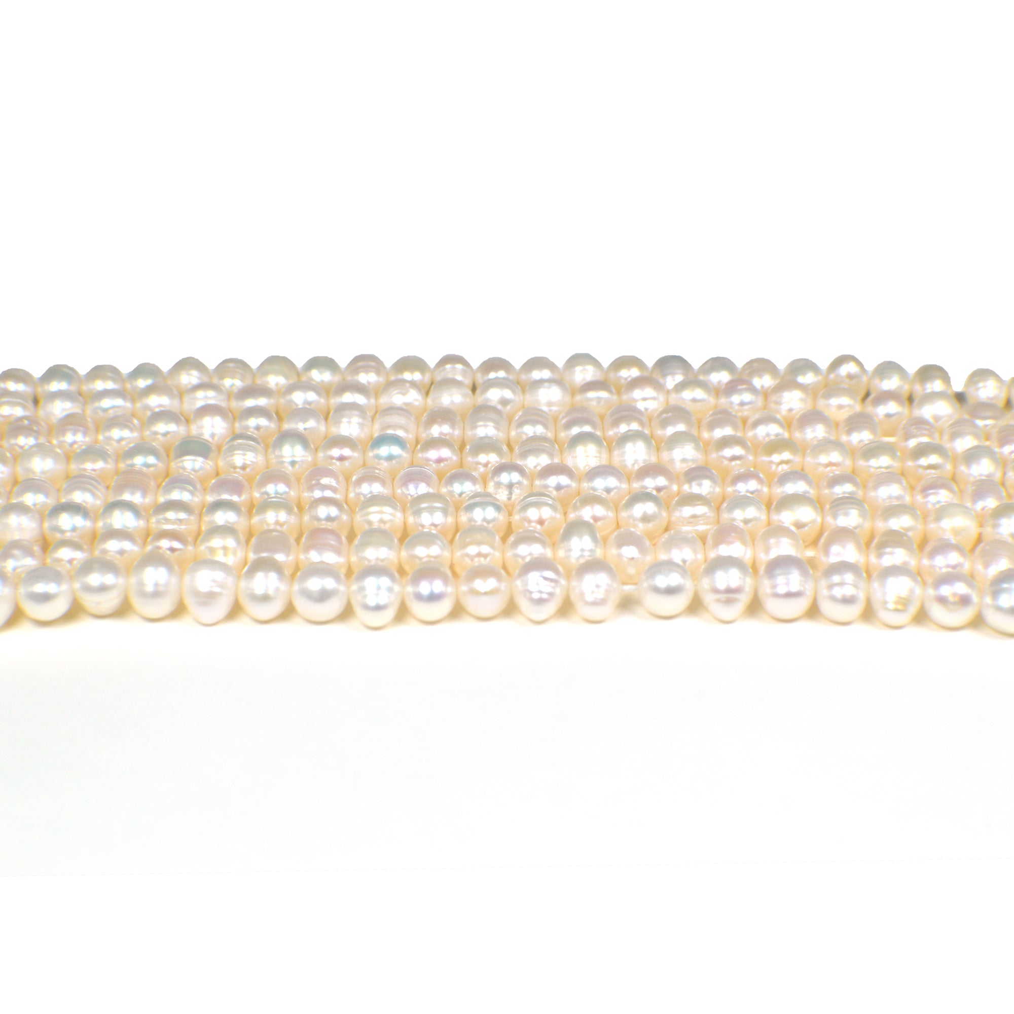 8x6 - 9x6 MM White Rice / Oval Freshwater Pearls Beads