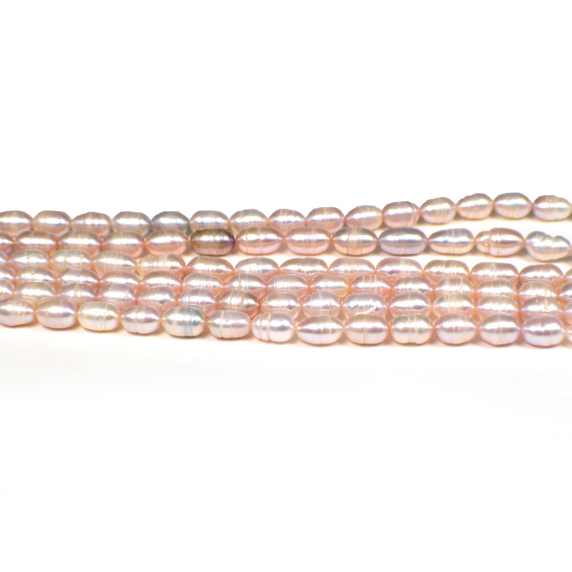 6x4 - 8x5 MM Pink Peach Ringed Rice Freshwater Pearls Beads