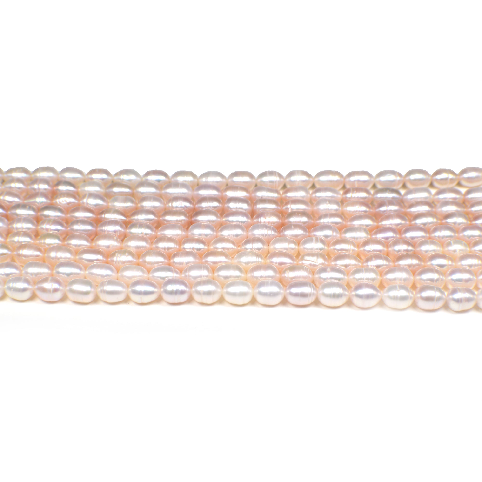 8x6 - 9x6 MM Pink Peach Ringed Rice Freshwater Pearls Beads