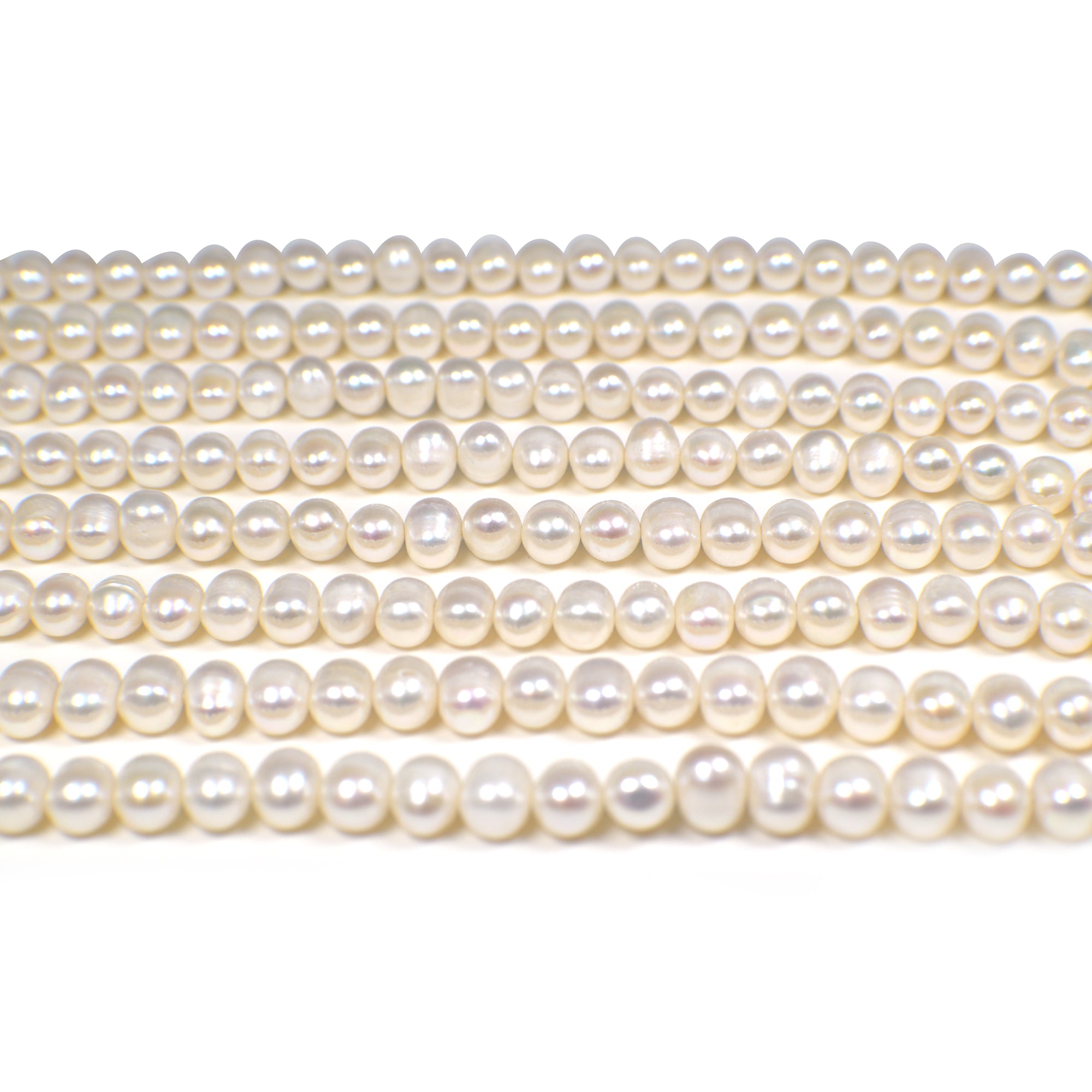 6.5x6 MM White Potato Freshwater Pearls Beads