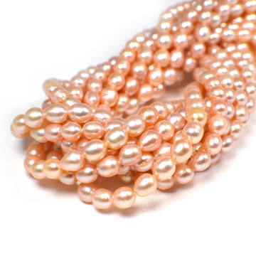 6 x 5 - 7 x 5 MM Pink Peach Rice Freshwater Pearls Beads