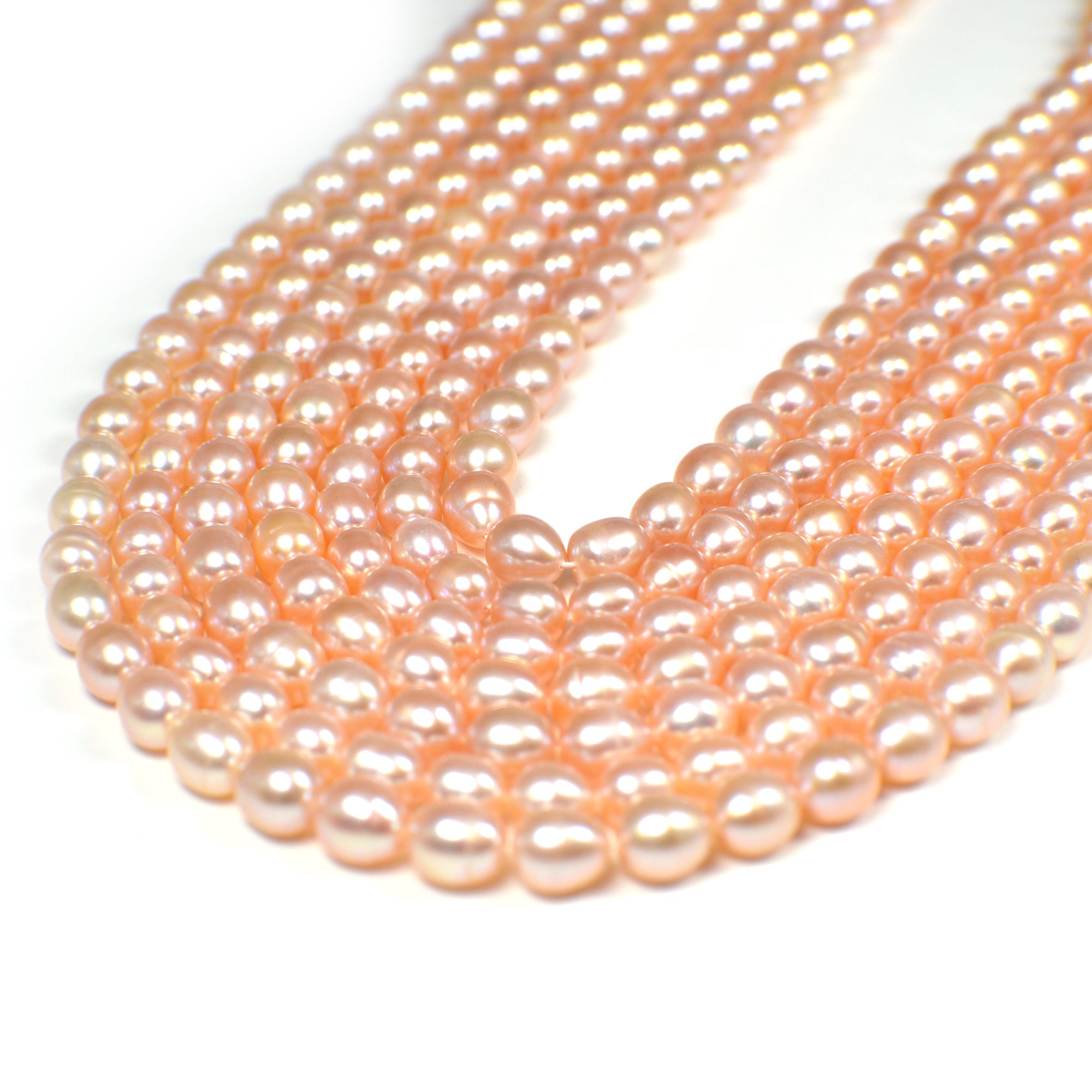 6 x 5 - 7 x 5 MM Pink Peach Rice Freshwater Pearls Beads