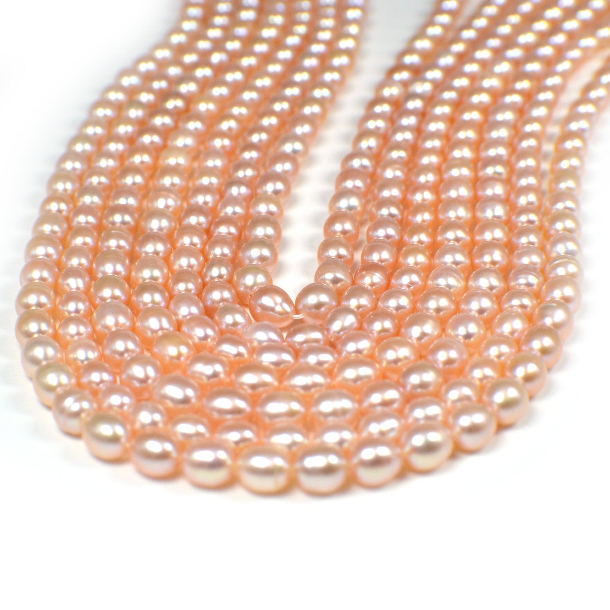 6 x 5 - 7 x 5 MM Pink Peach Rice Freshwater Pearls Beads