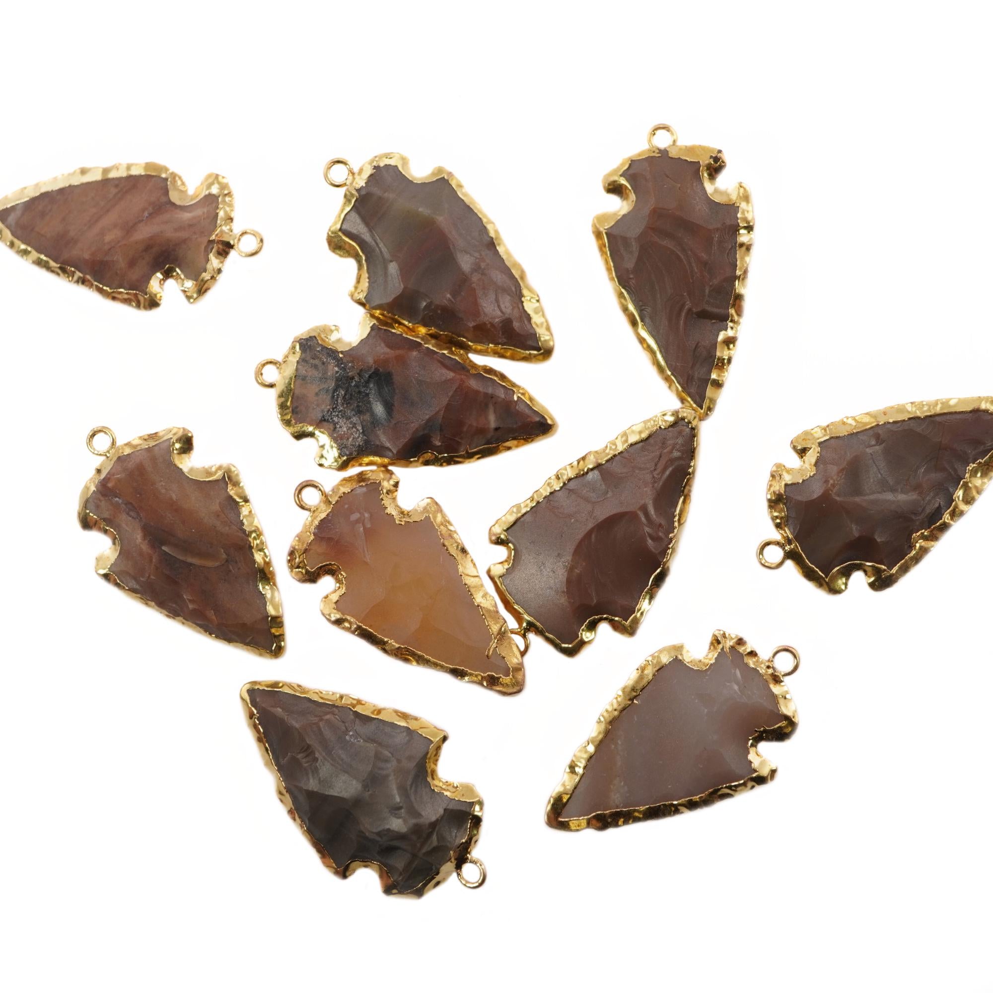 Jasper Arrowhead Shape Gemstone Gold Electroplated Charm Pendant