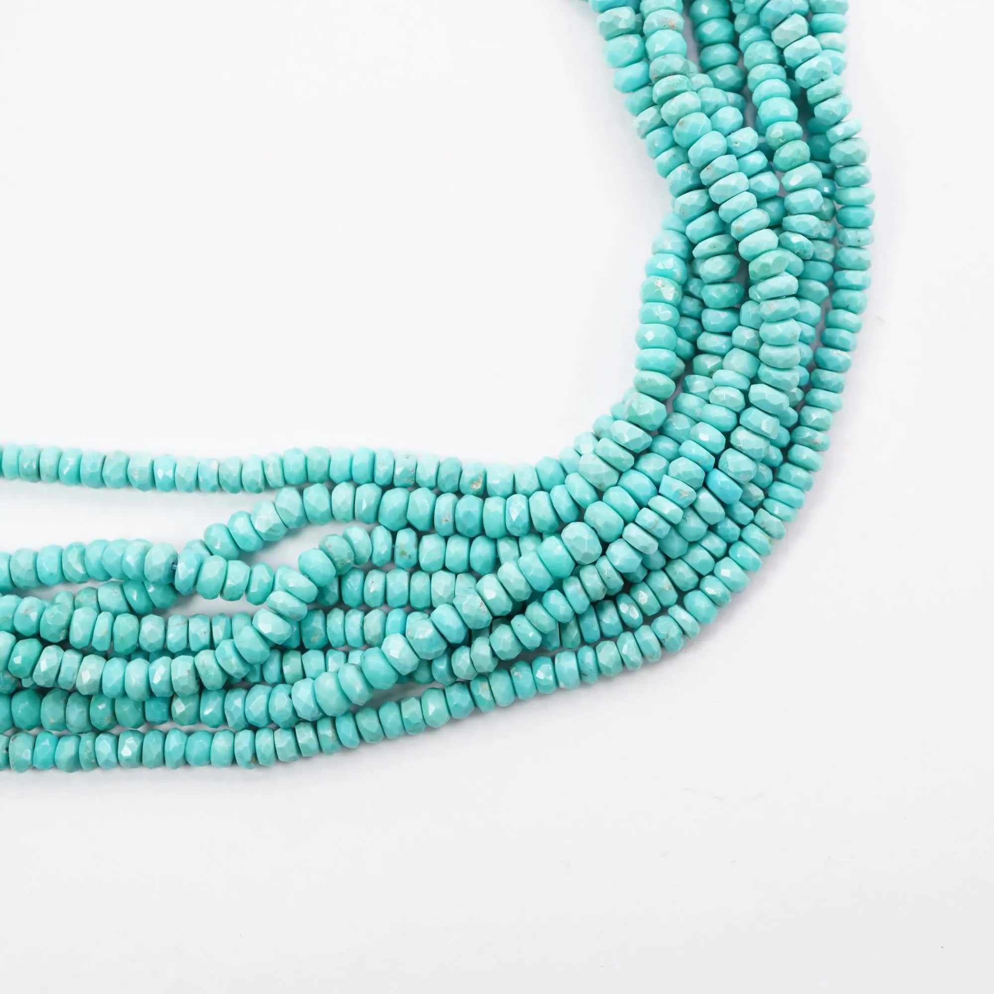 King Man Block Turquoise Faceted Rondelle Shape Gemstone Stands Beads